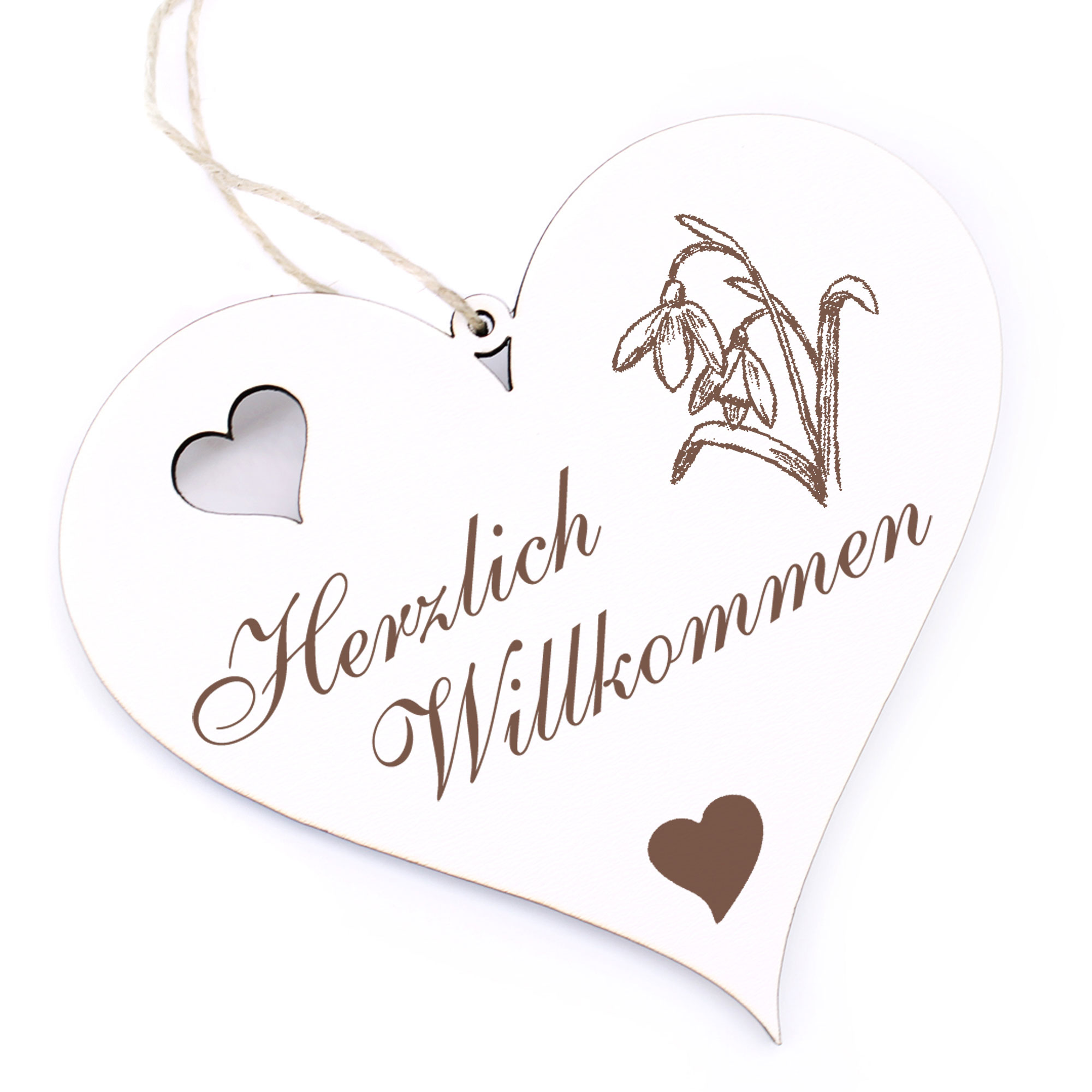 Herzlich Willkommen Schild - Schneeglöckchen - Deko Herz Holz