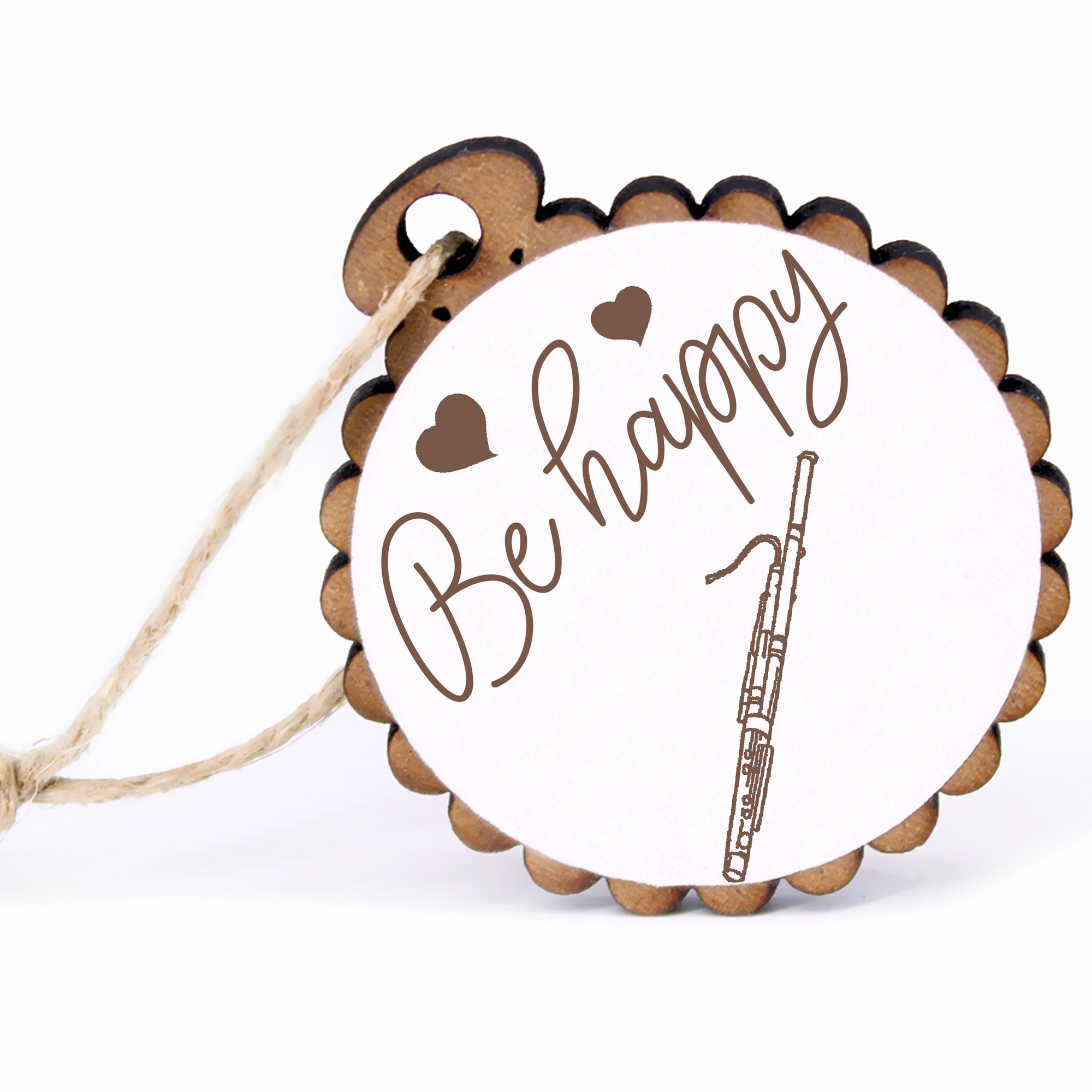 Geschenkanhänger - Be Happy Fagott -  Holz Ø-5cm - mit Juteband