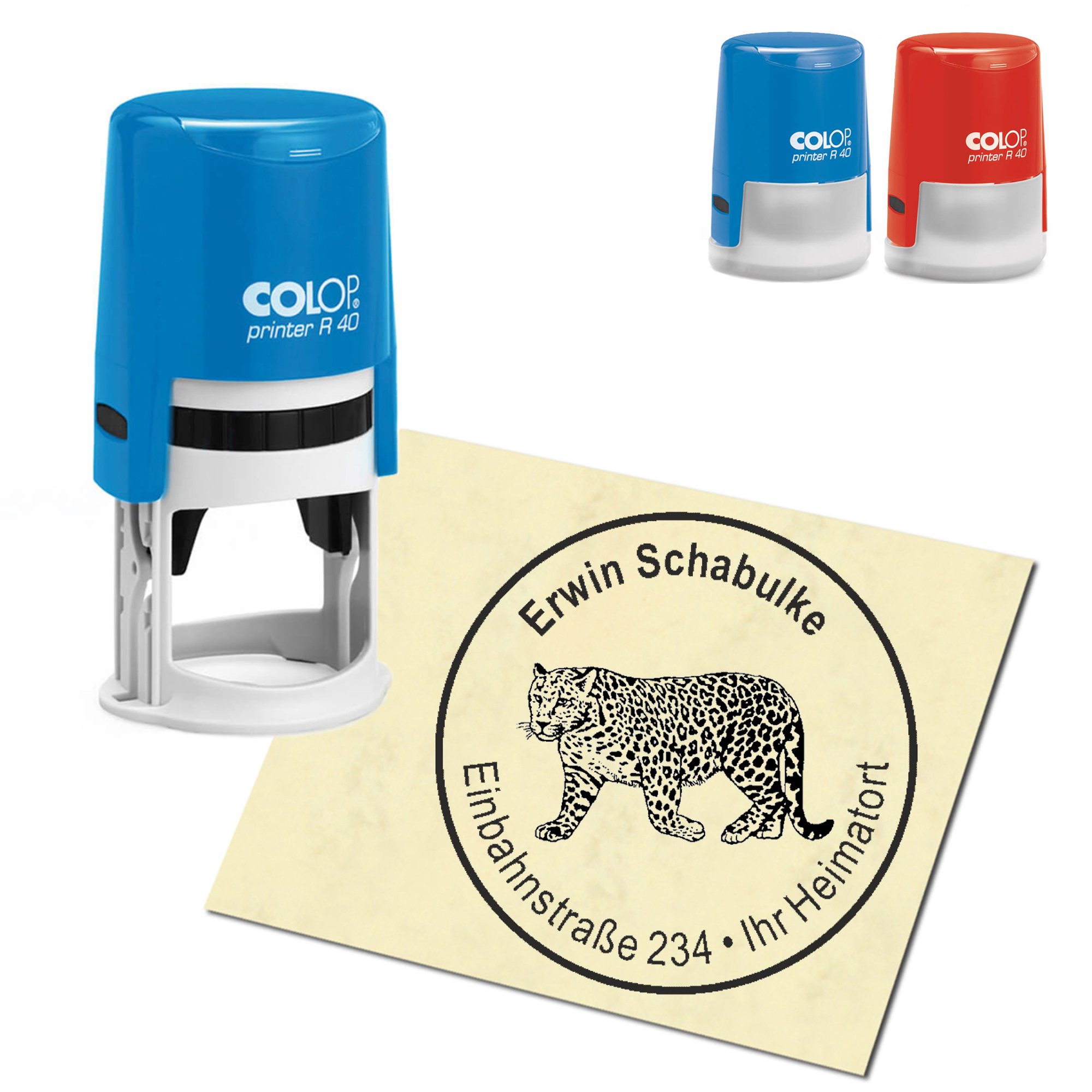 Stempel Adressstempel personalisiert - Leopard - rund &empty; 40mm