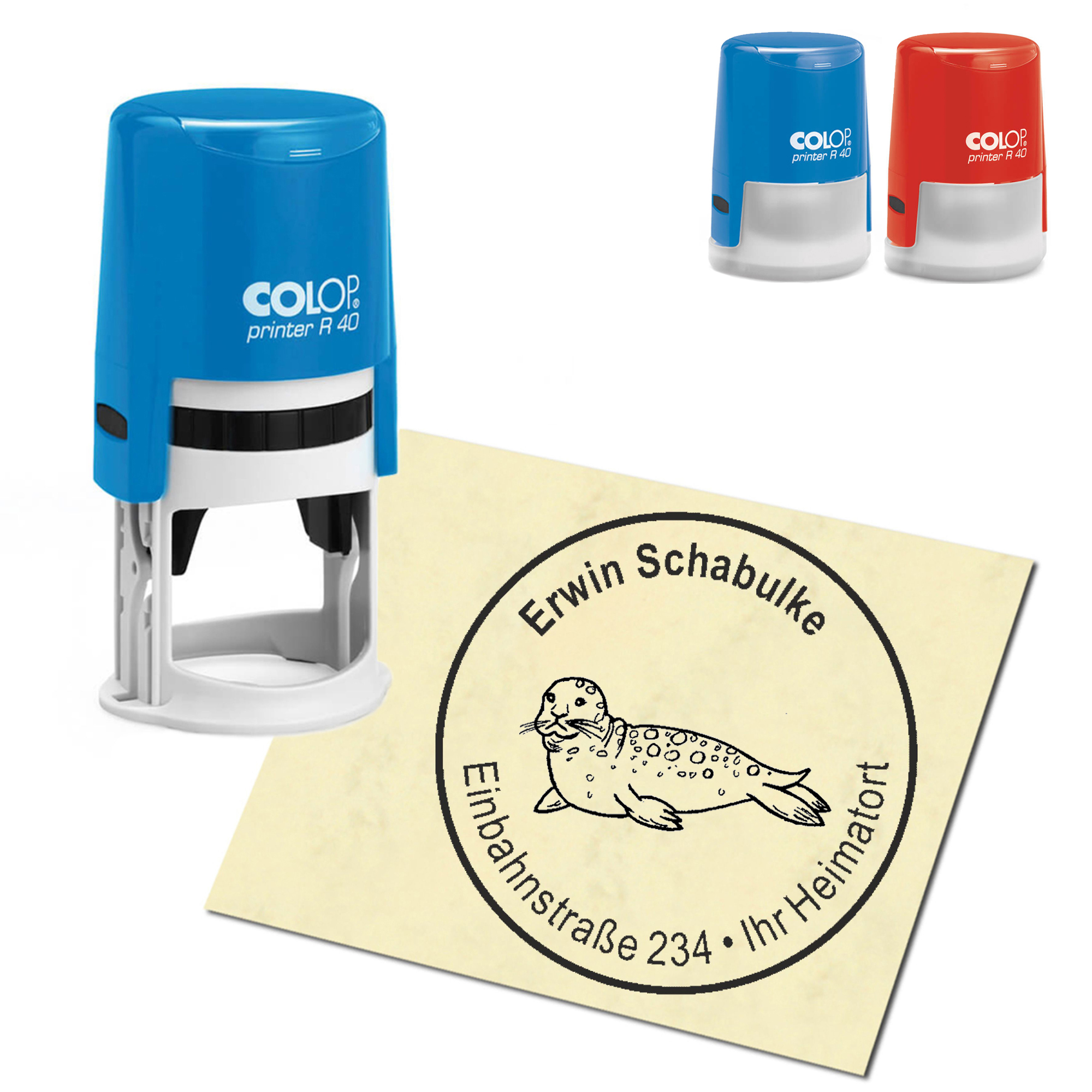 Stempel Adressstempel personalisiert - Robbe - rund &empty; 40mm