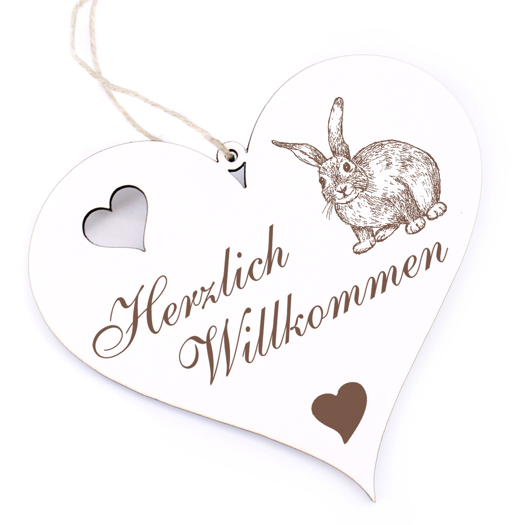 Herzlich Willkommen Schild - Kaninchen - Deko Herz Holz