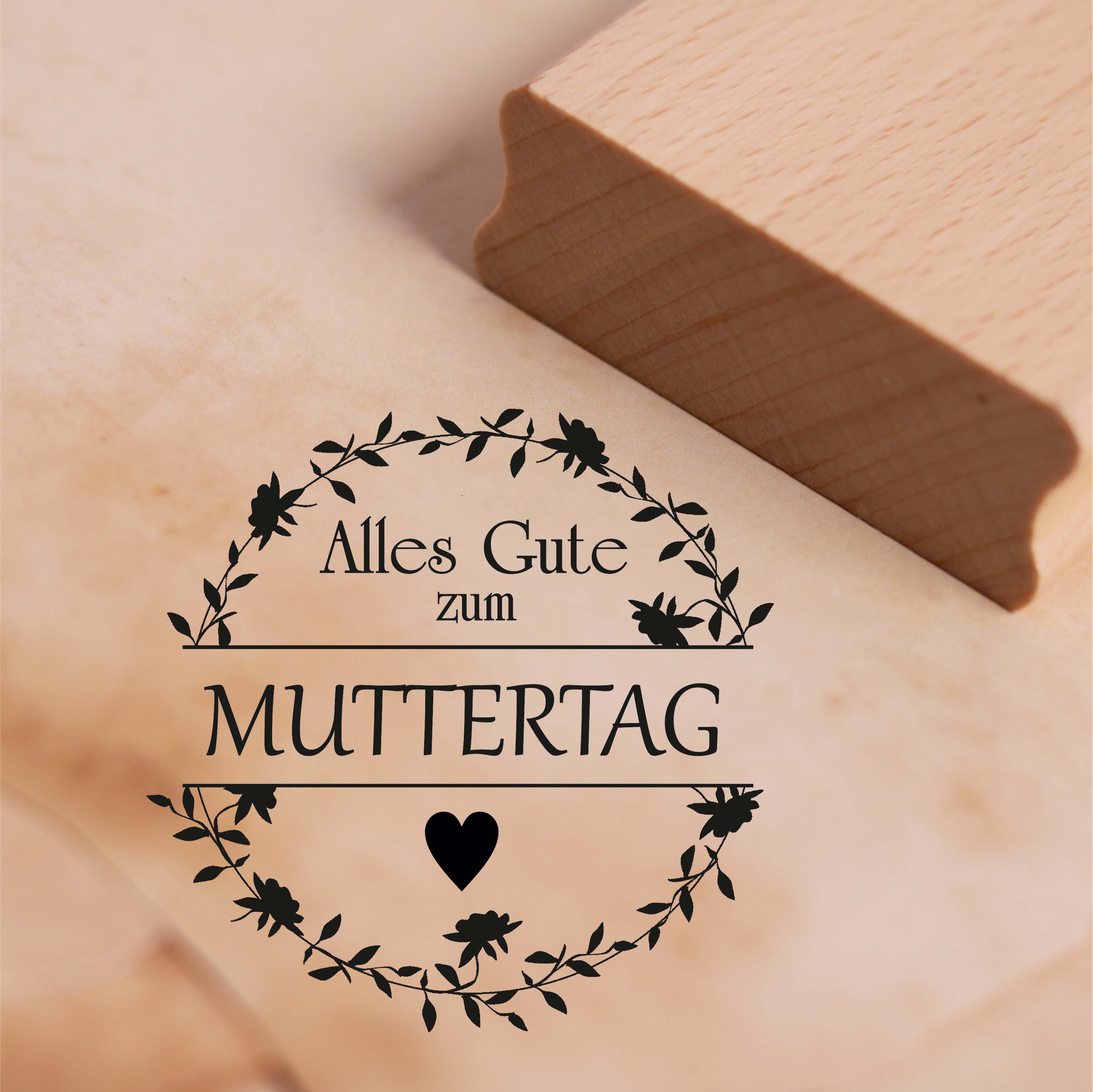 Motivstempel Alles Gute zum Muttertag - Vintage Kranz Herz Stempel 48 x 48 mm