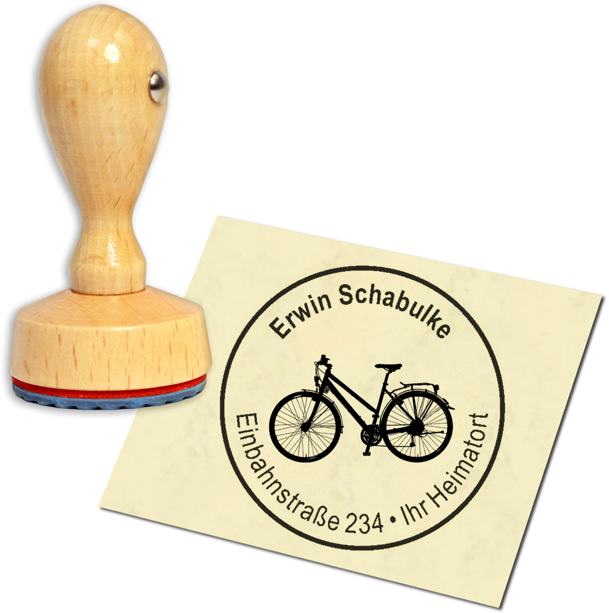 Stempel Adressstempel Holzstempel - Damenrad - rund 40mm