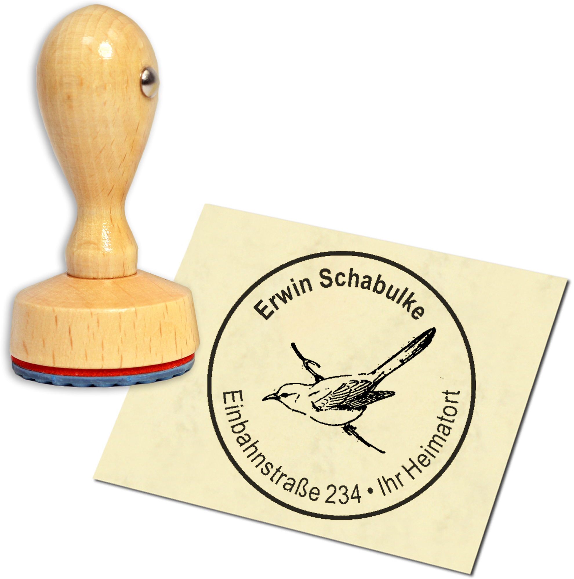 Stempel Adressstempel Holzstempel - Kuckuck - rund 40mm