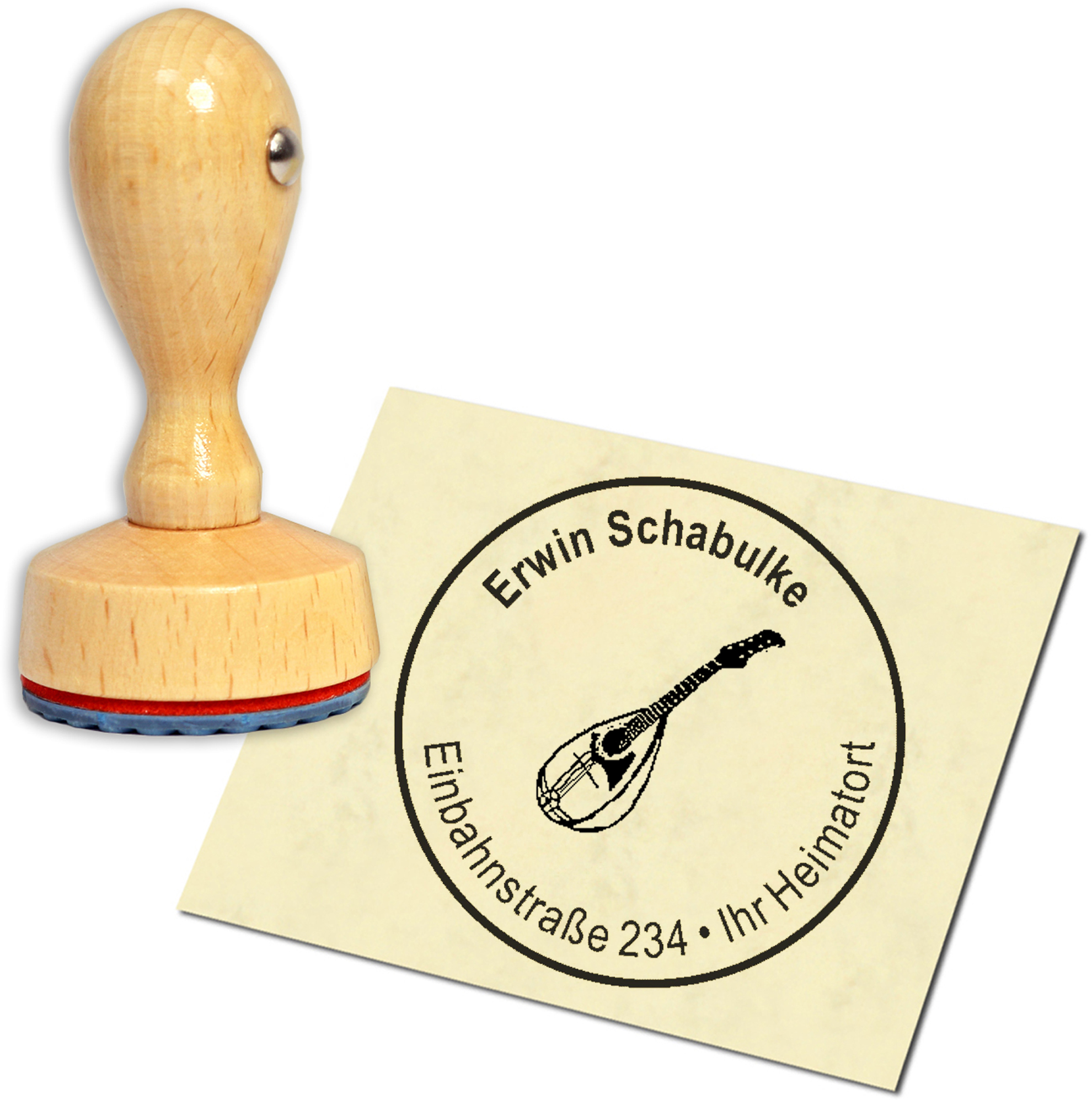 Stempel Adressstempel Holzstempel - Mandoline - rund 40mm