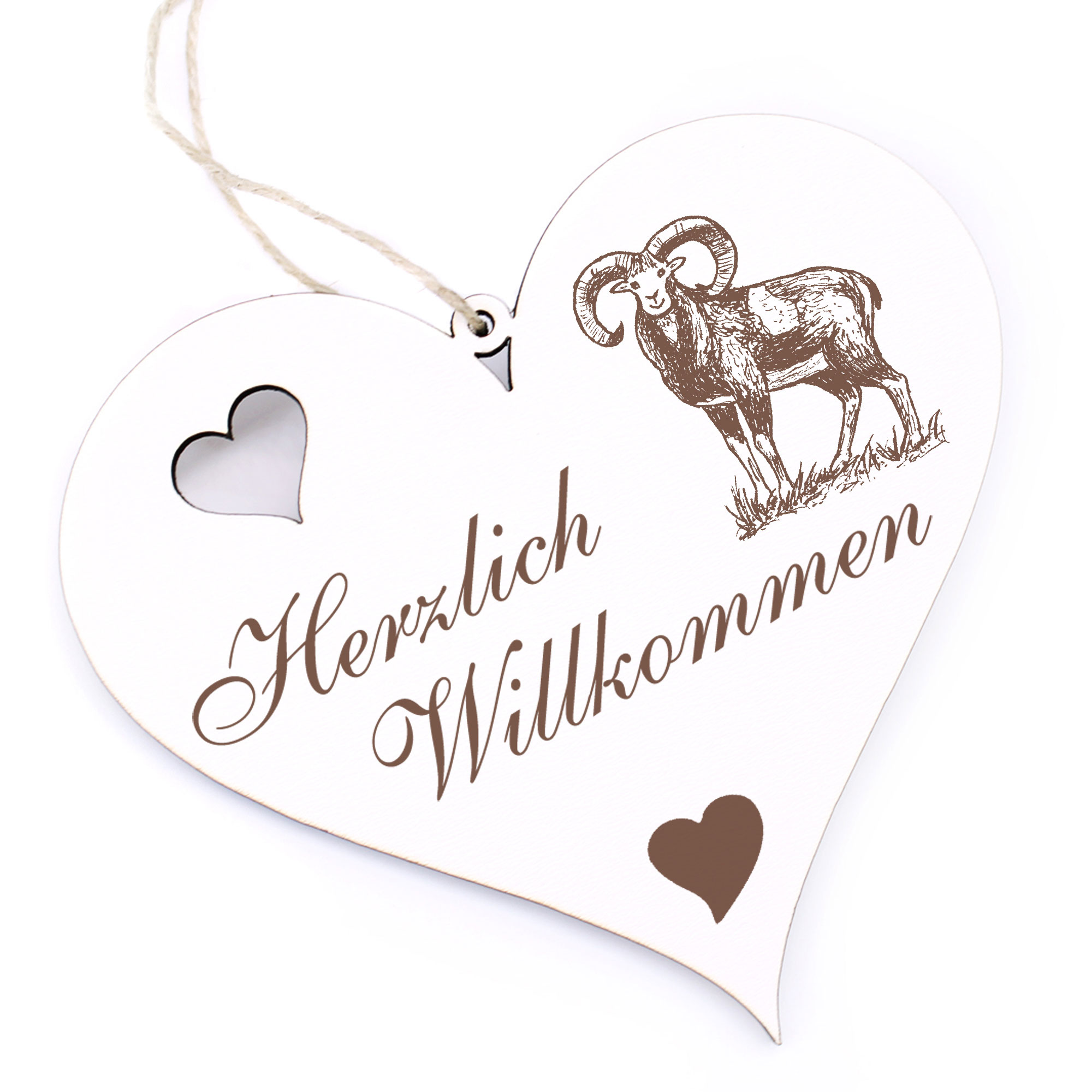 Herzlich Willkommen Schild - Widder - Deko Herz Holz