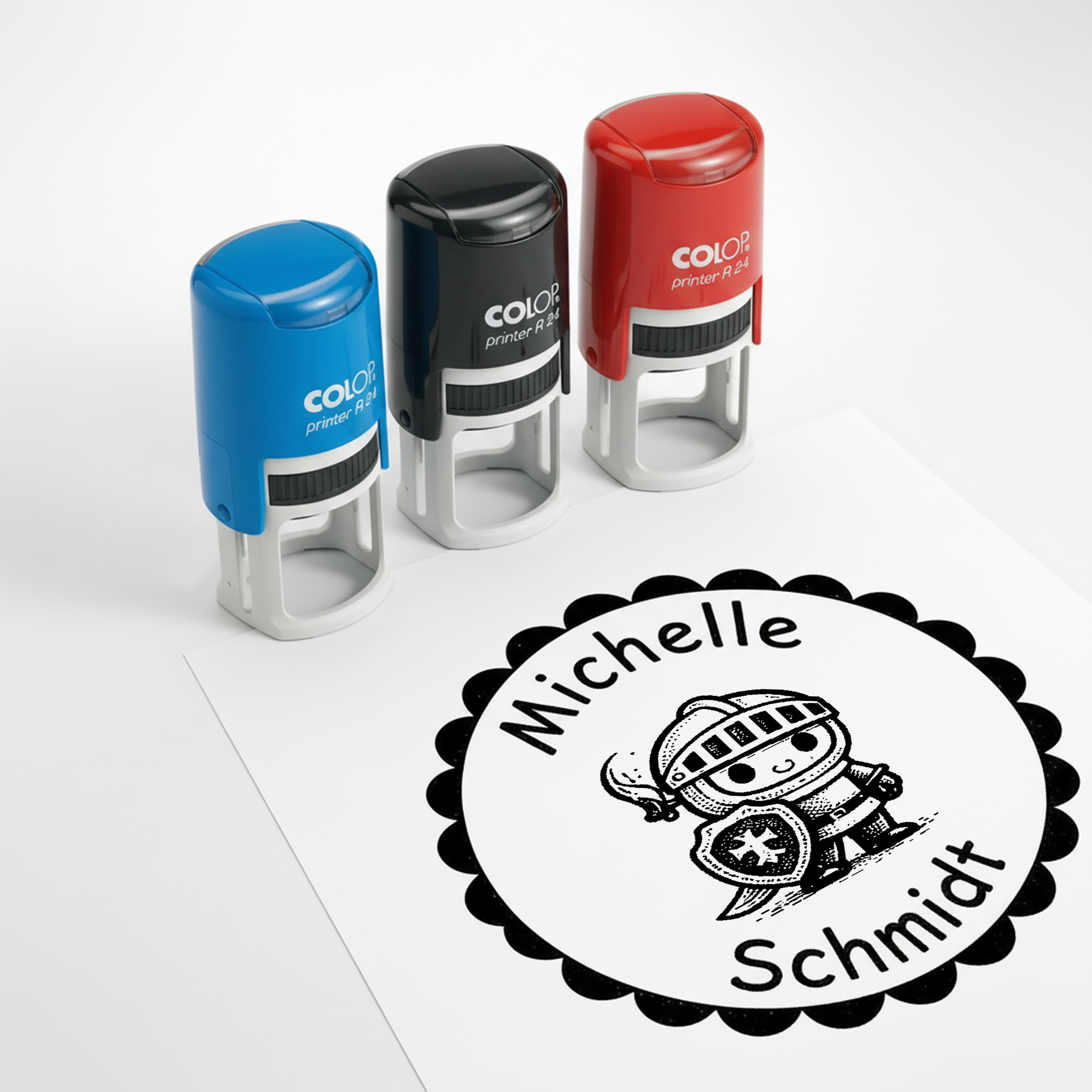 Kinder Namensstempel Ritter personalisiert – 24mm – Namensstempel für Schule & Grundschule – Geschenk Schulanfang Einschulung