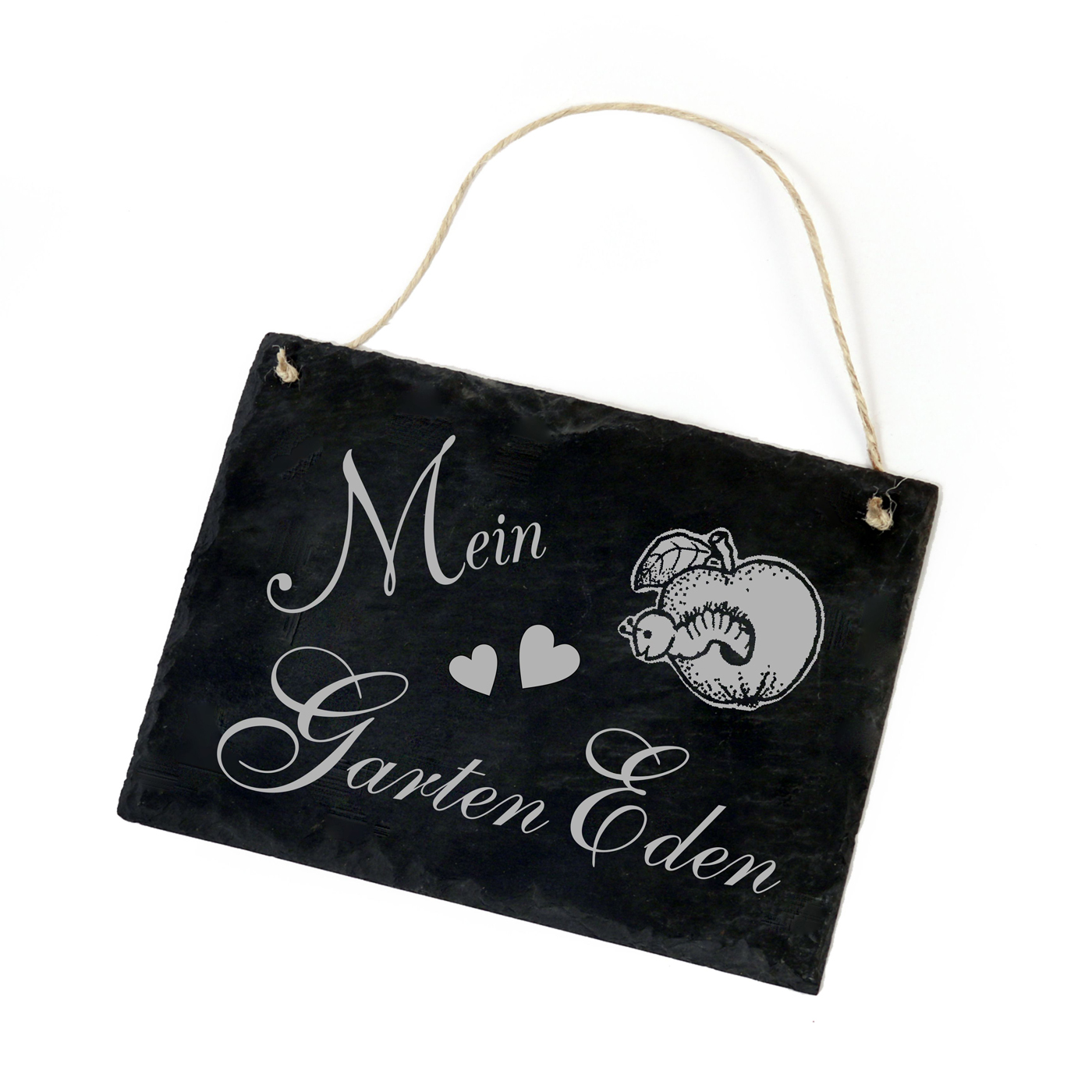 Schiefertafel « MEIN GARTEN EDEN » Schild Apfel Herzen - 22x16