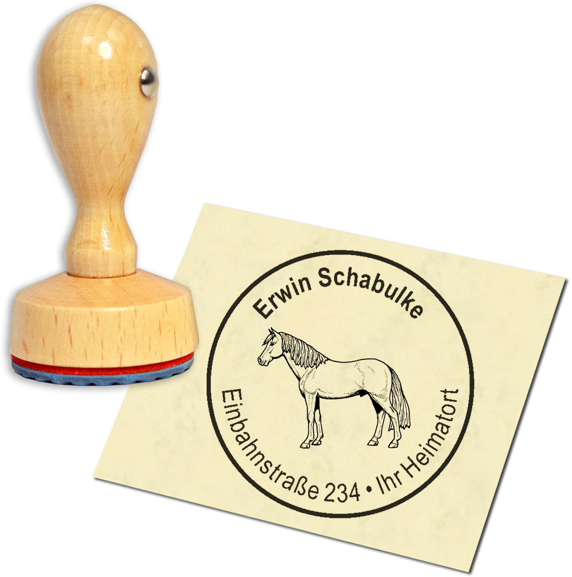 Stempel Adressstempel Holzstempel - Hannoveraner Pferd - rund 40mm