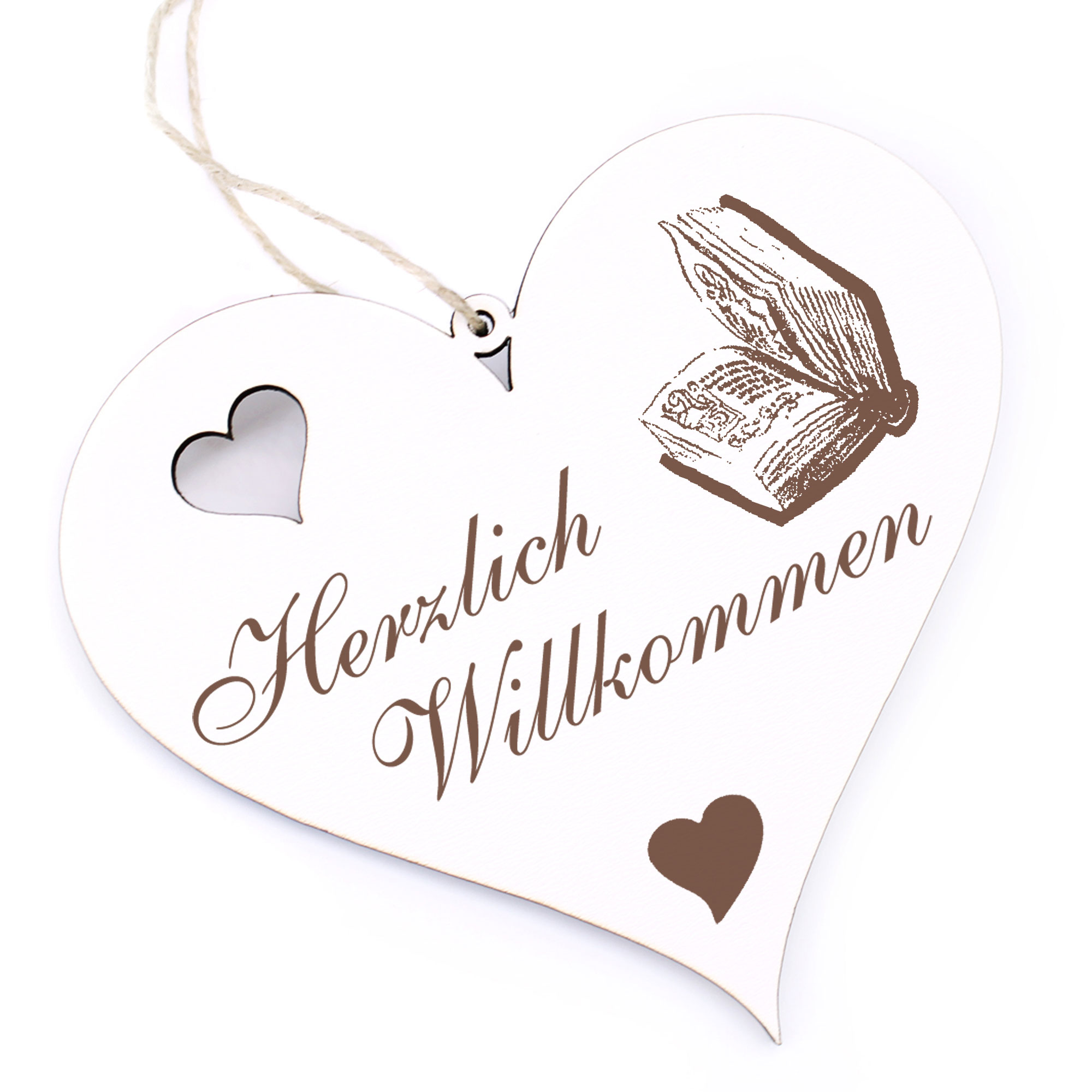 Herzlich Willkommen Schild - Buch - Deko Herz Holz