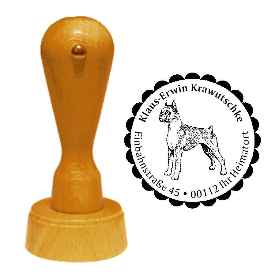 Adressstempel Deutscher Boxer -  Holzstempel personalisiert mit Adresse - Ø 40 mm