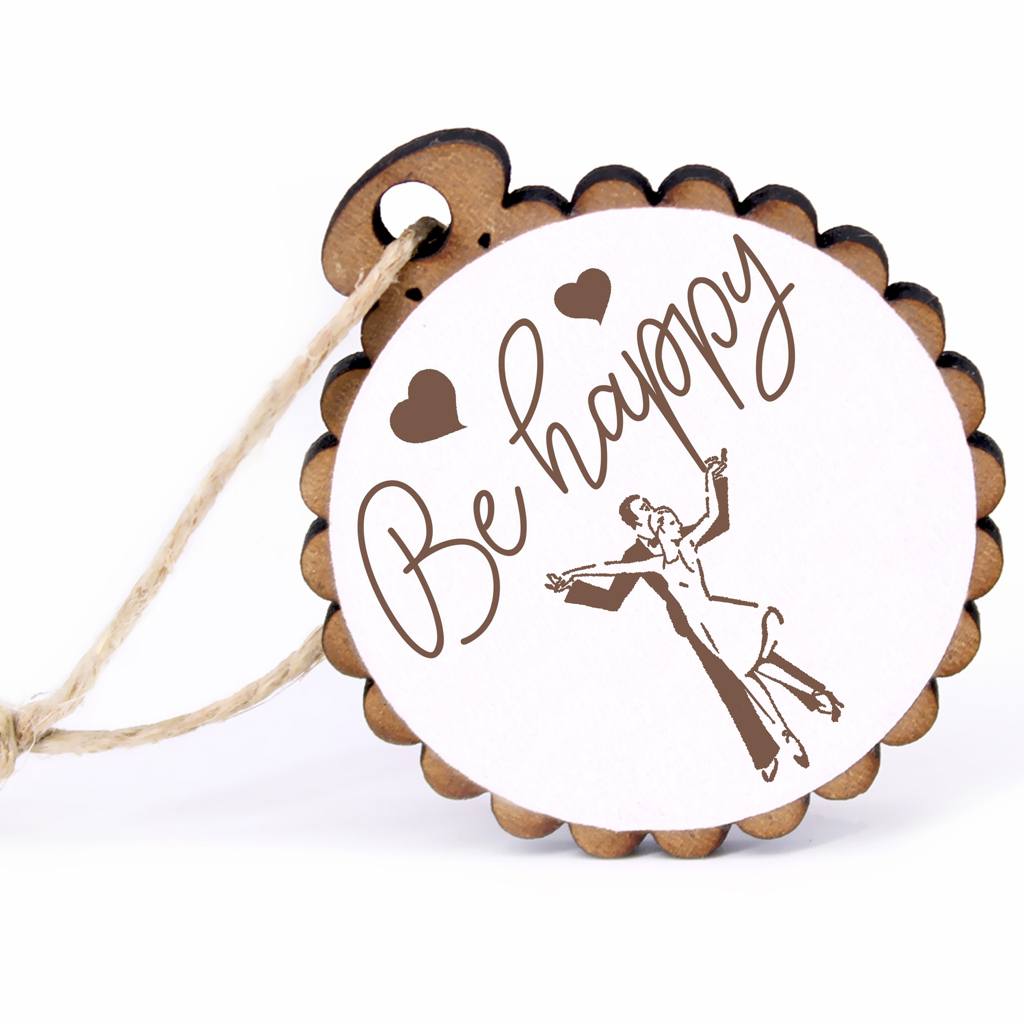 Geschenkanhänger - Be Happy Tanzen -  Holz Ø-5cm - mit Juteband