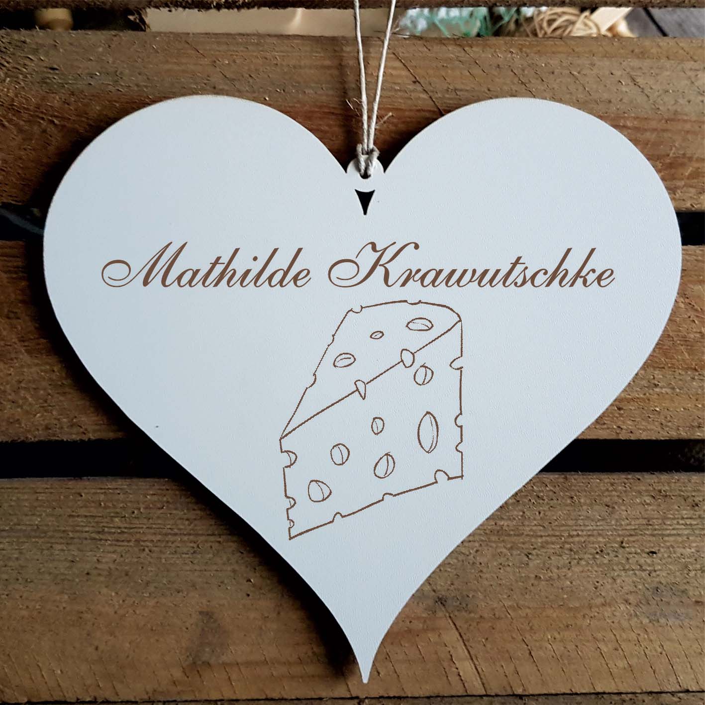 Herz Schild « Käse » mit Namen - Türschild zum Anhängen