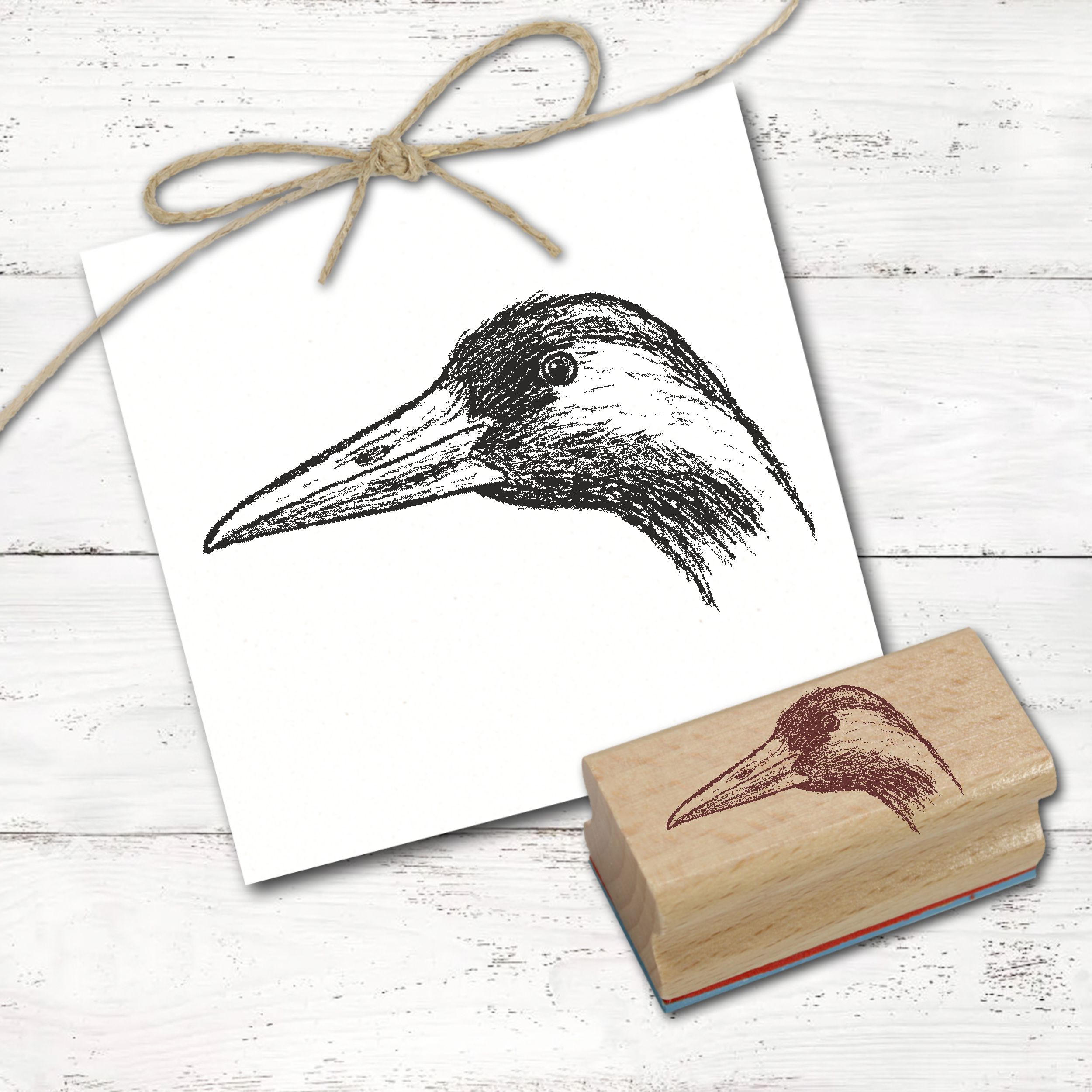 Motivstempel Kranich Kopf - Herbst Stempel Vogel Holzstempel 48 x 28 mm