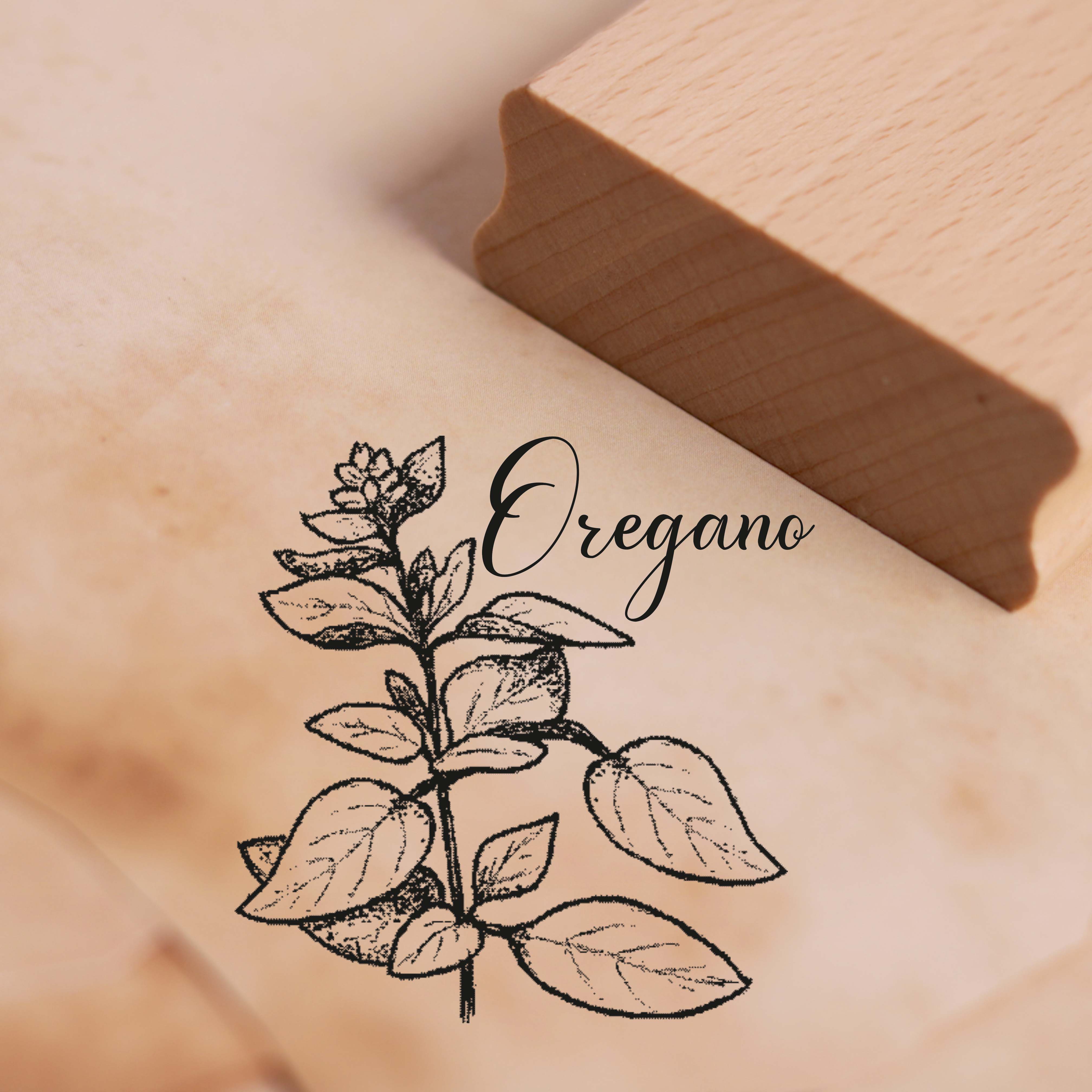 Motivstempel Oregano - Kräuter Küchenkräuter Stempel Holzstempel 48 x 48 mm