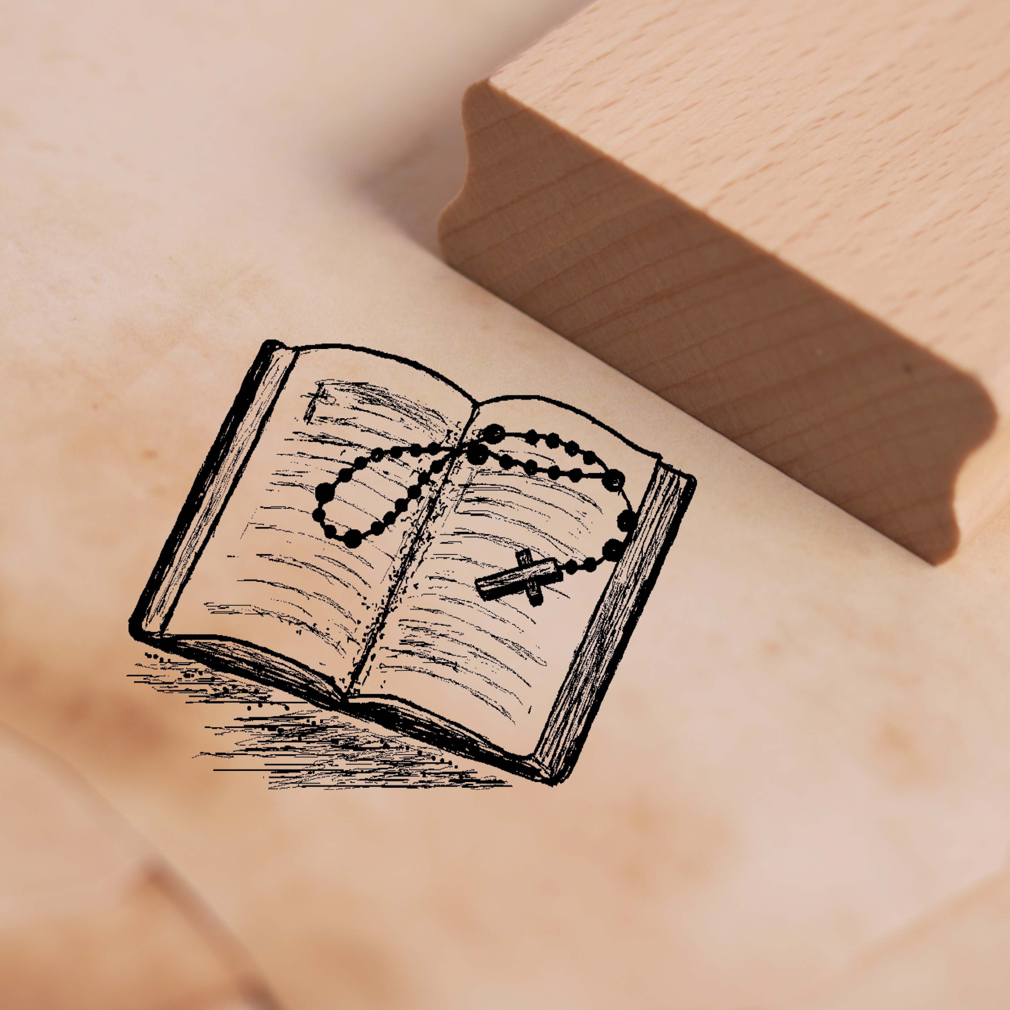 Motivstempel Aufgeschlagene Bibel - Stempel Holzstempel 48 x 38 mm