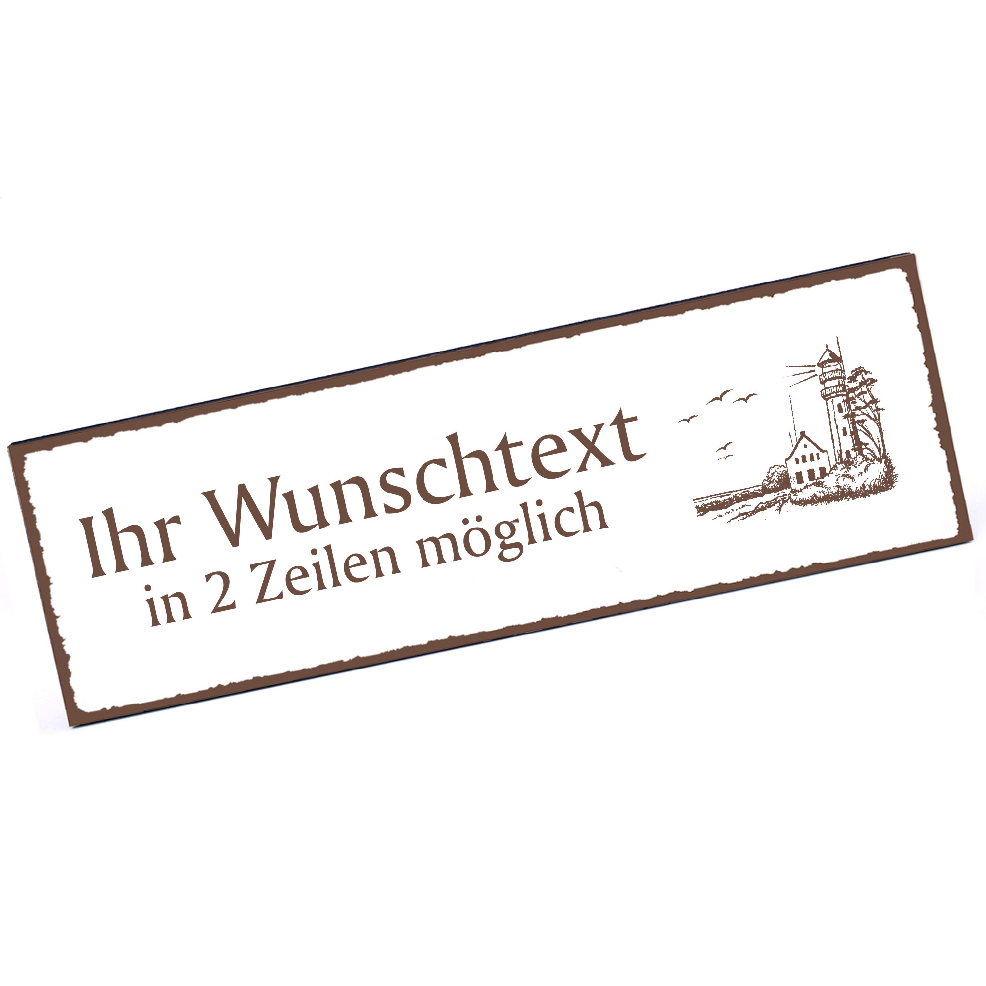 Türschild Leuchtturm Am Strand  Namensschild personalisiert mit Gravur - 150mm x 50mm - selbstkleben