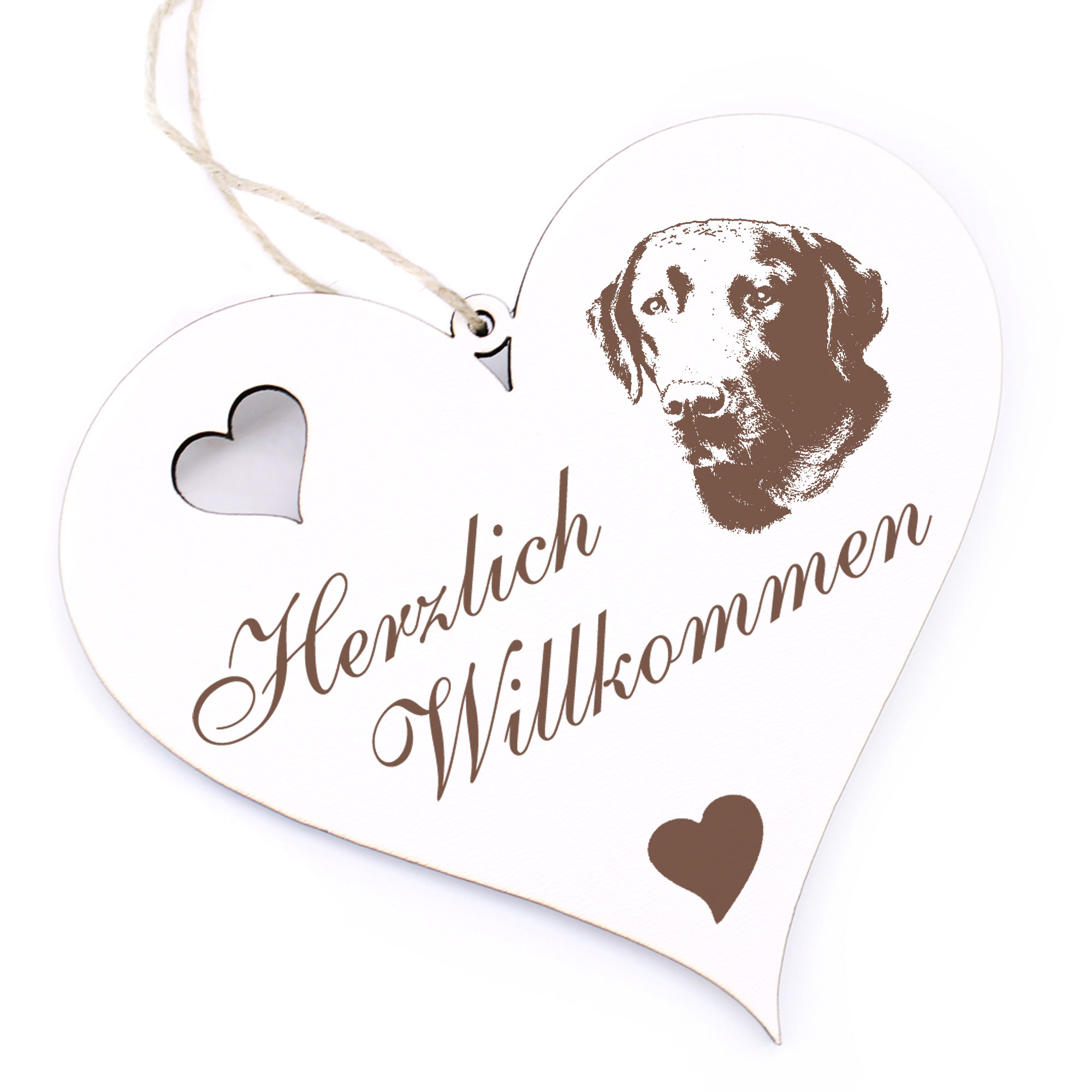 Herzlich Willkommen Schild - Labrador Retriever Kopf - Deko Herz Holz