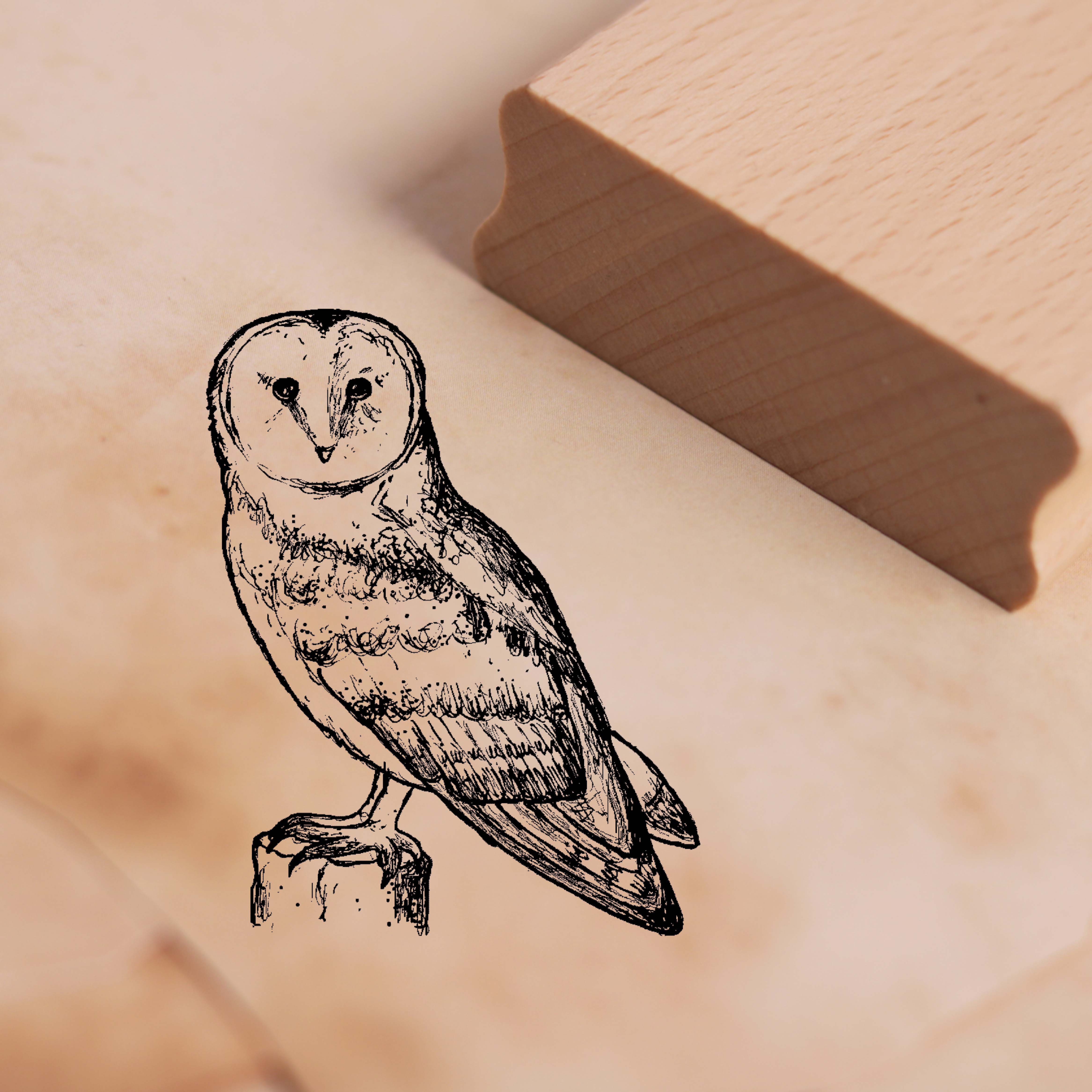 Motivstempel Schleiereule auf Pfahl - Stempel Eule 36 x 48 mm