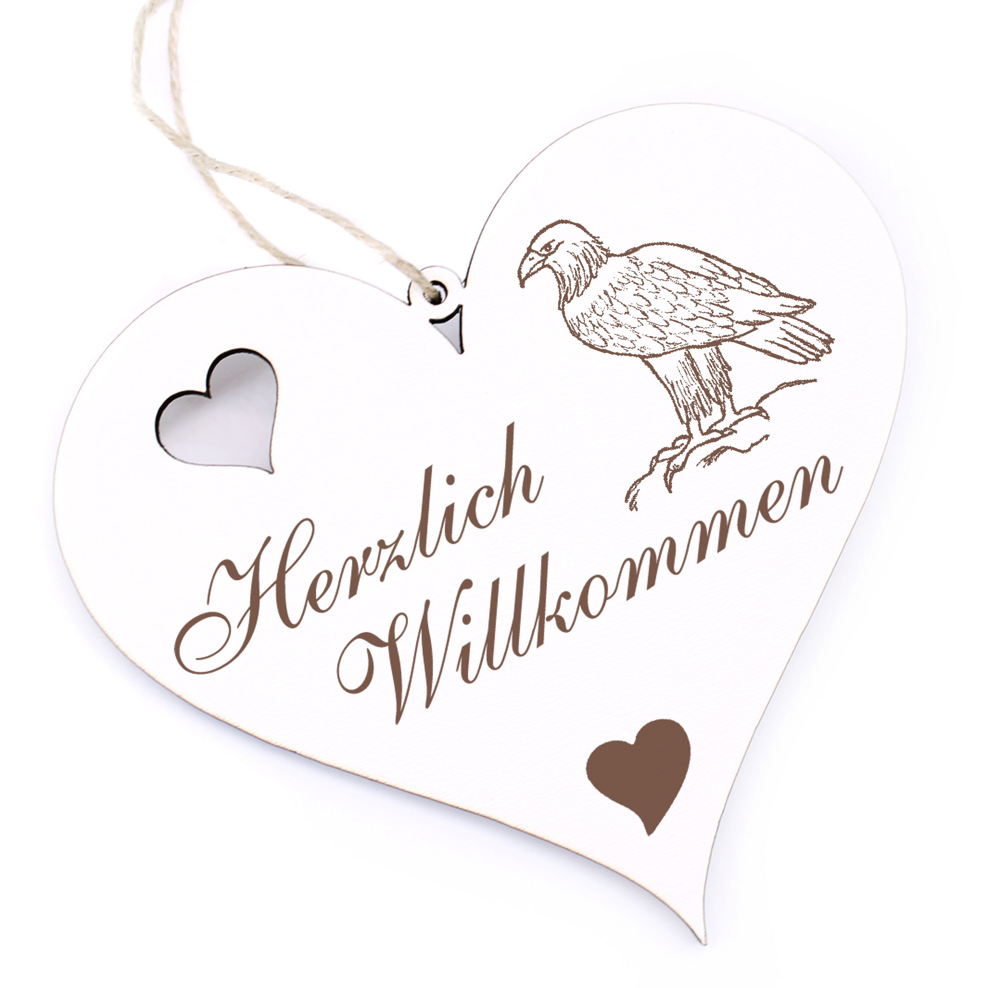 Herzlich Willkommen Schild - Seeadler - Deko Herz Holz