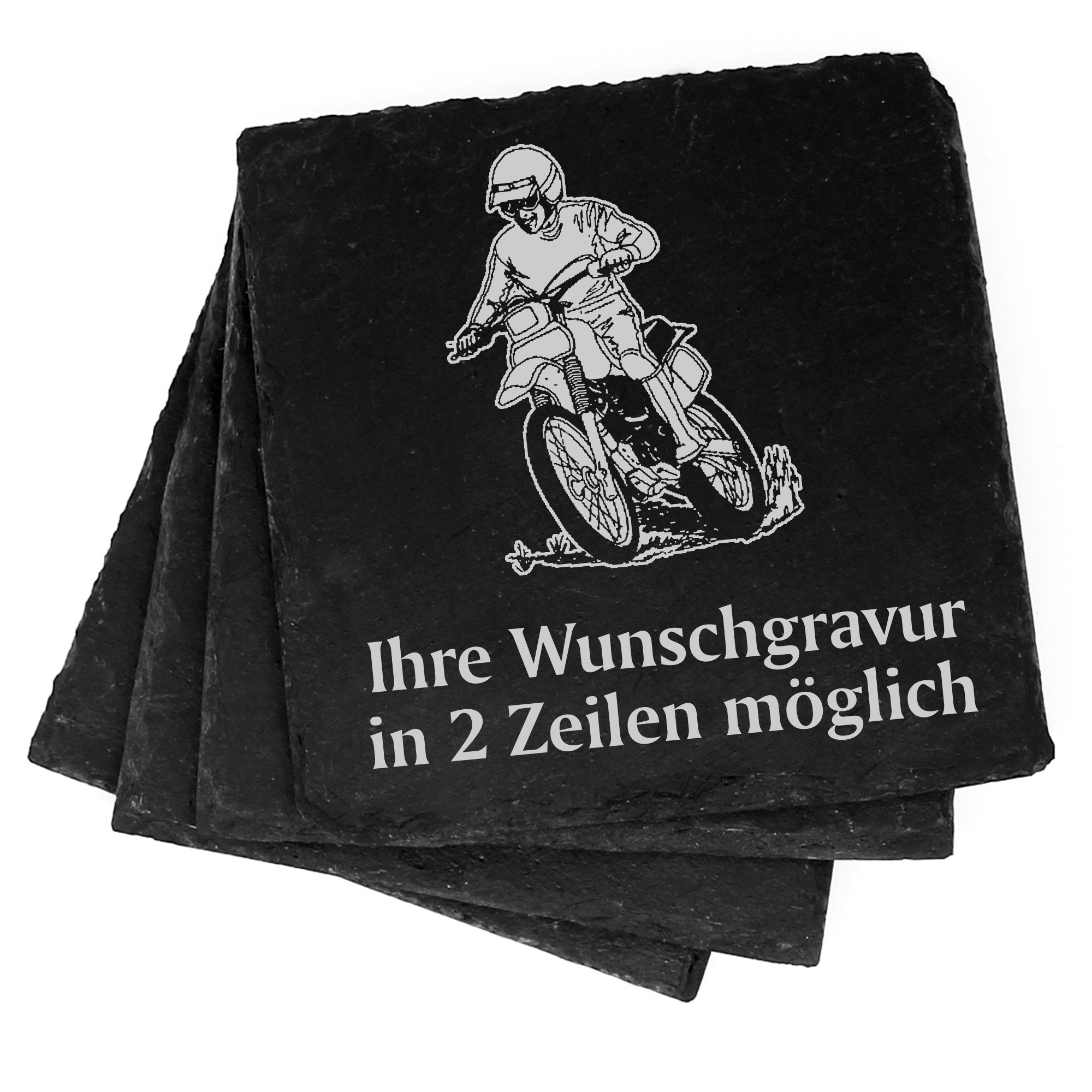 4x Motocross Deko Schiefer Untersetzer Wunschgravur Set - 11 x 11 cm