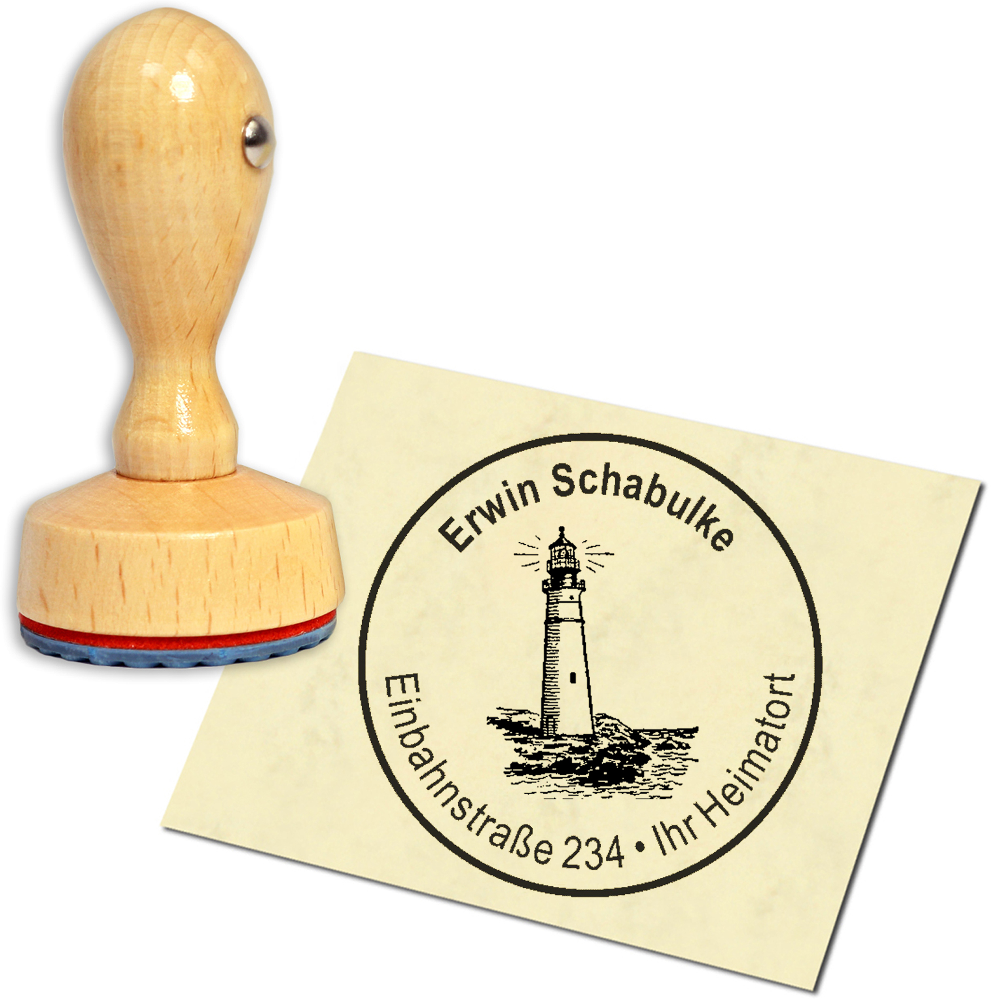 Stempel Adressstempel Holzstempel - Leuchtturm - rund 40mm