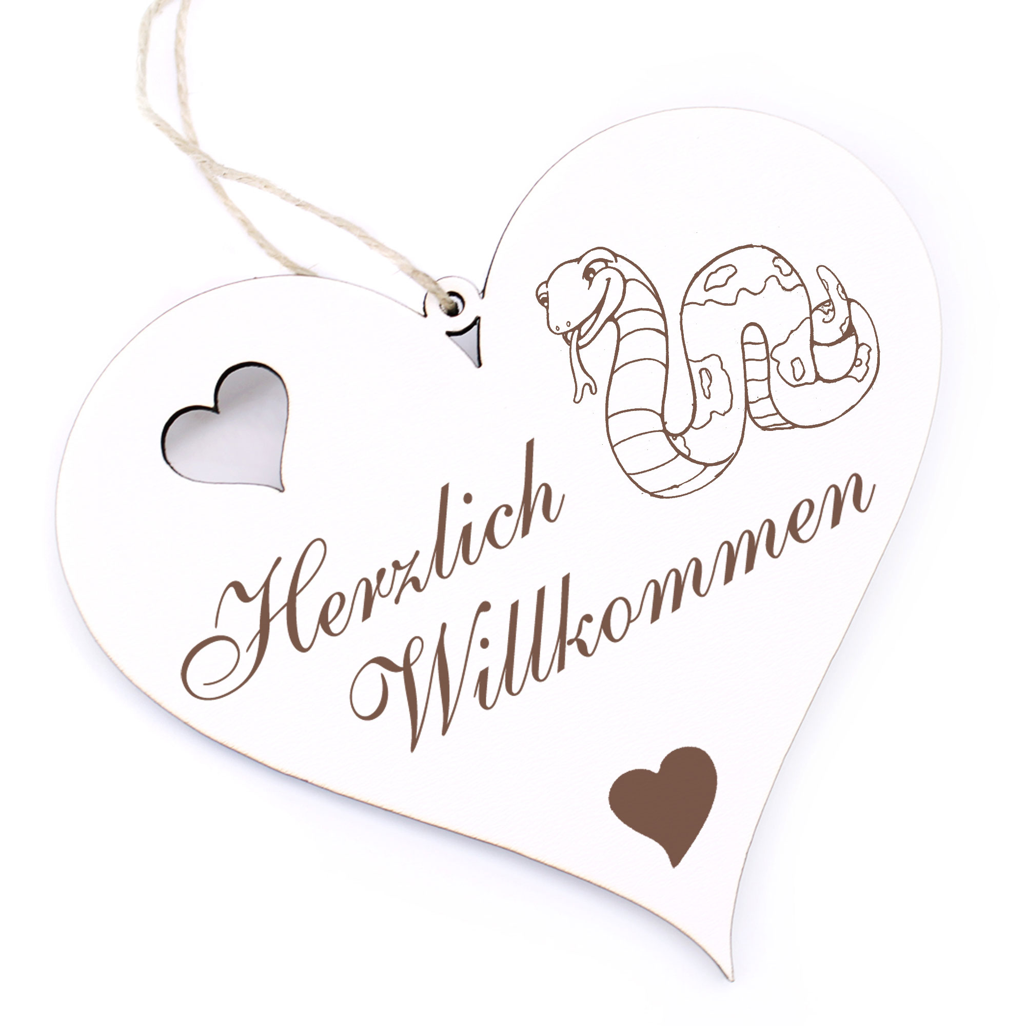 Herzlich Willkommen Schild - lustige Schlange - Deko Herz Holz