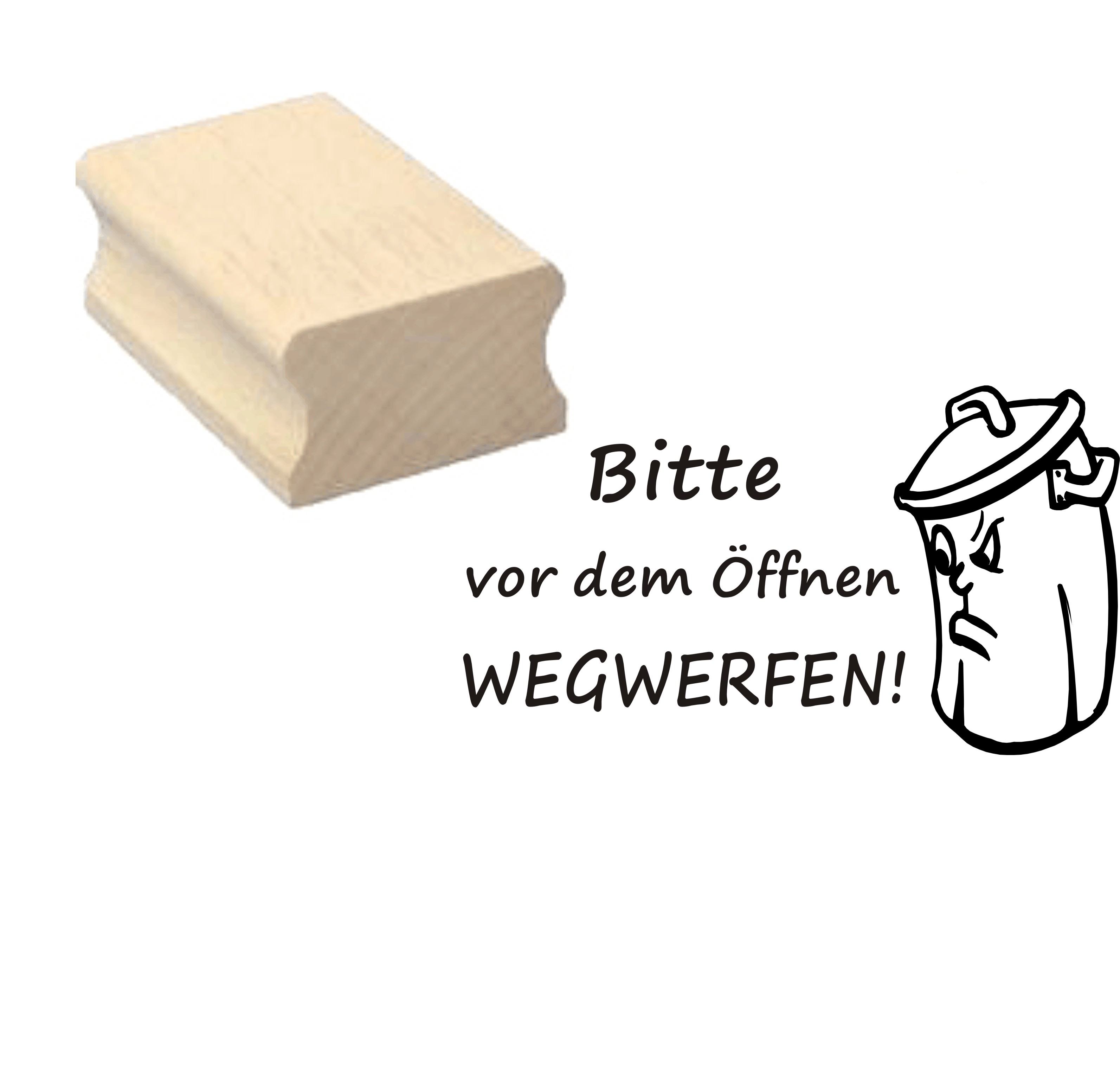 Stempel « Bitte vor dem Öffnen wegwerfen » Mülltonne - Motivstempel 50 x 30 mm