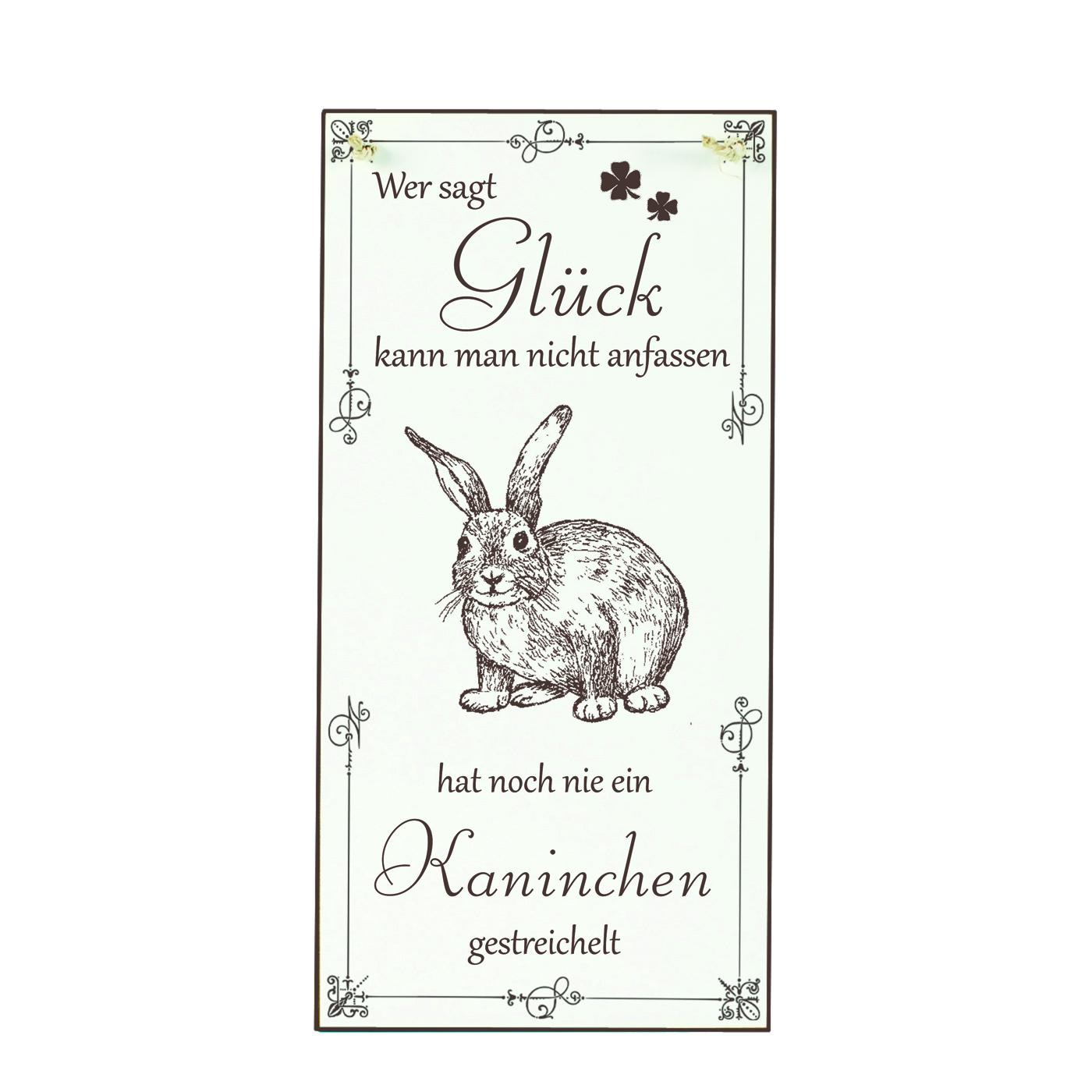Schild Kaninchen Glück kann man streicheln Spruch - Vintage Dekoschild Tiere Türschild  10 x 20 cm