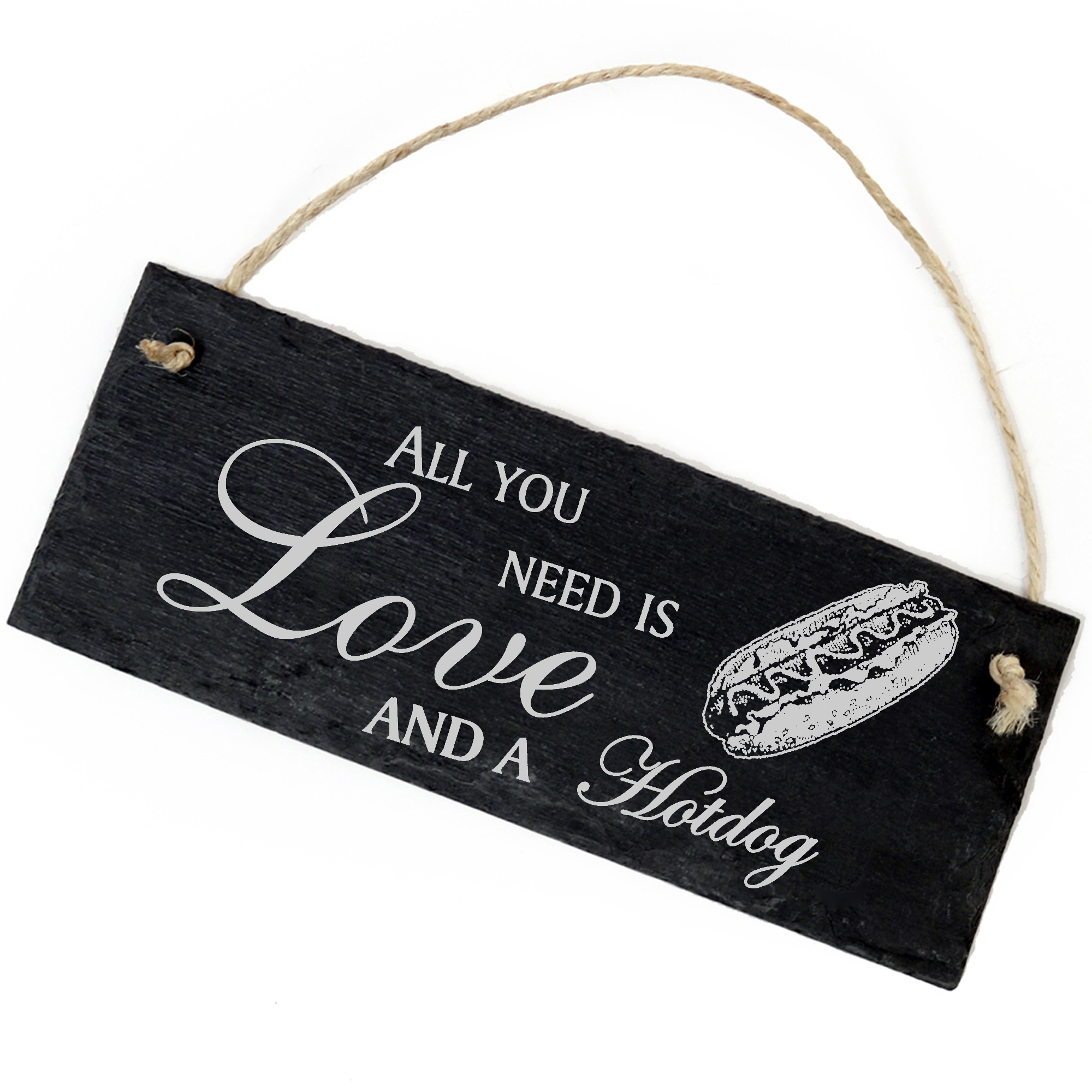 Schiefertafel Deko Hotdog Schild 22 x 8 cm - All you need is Love and a Hotdog