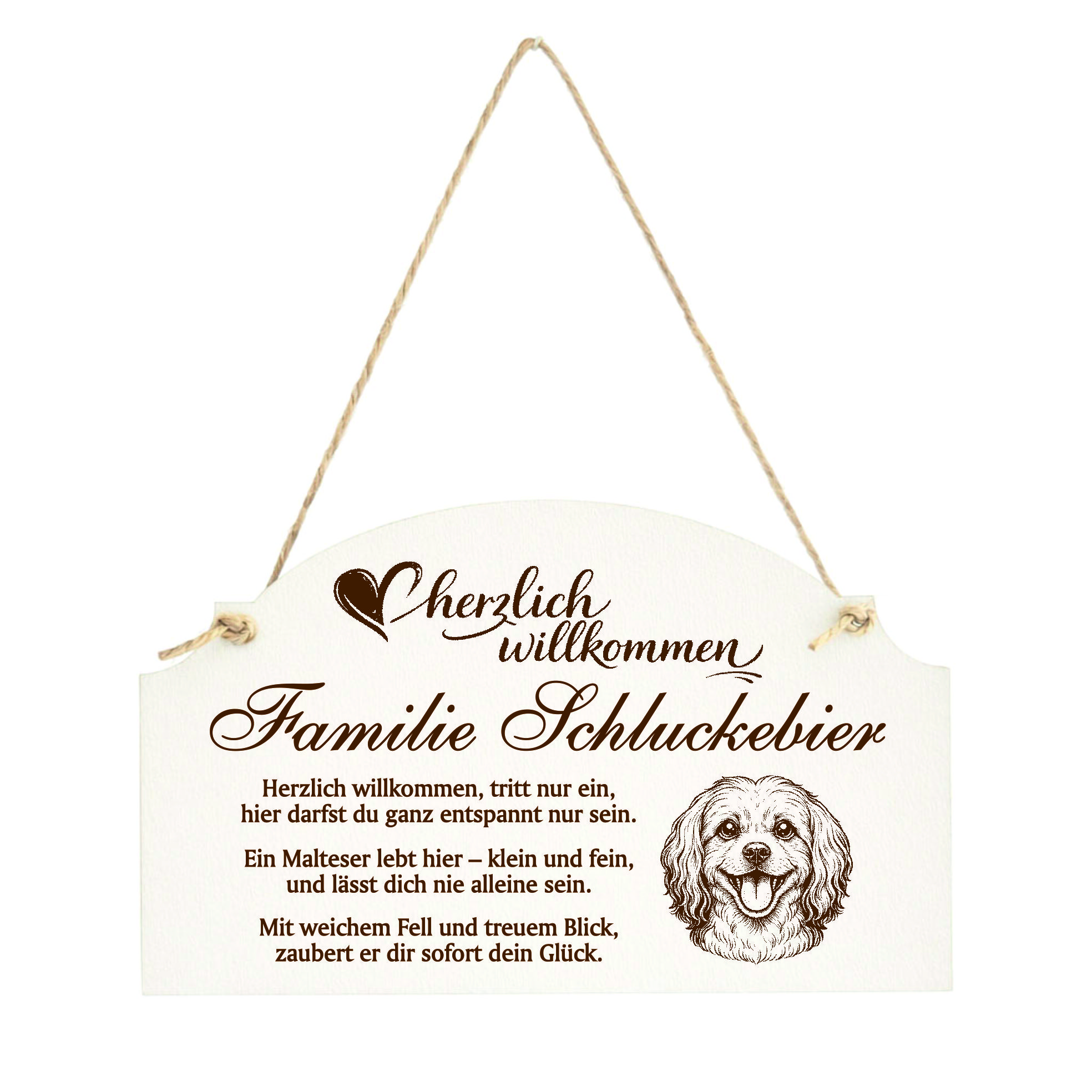 Willkommensschild Malteser personalisiert - Haustürschild mit Hundespruch - 14 x 8,5 cm