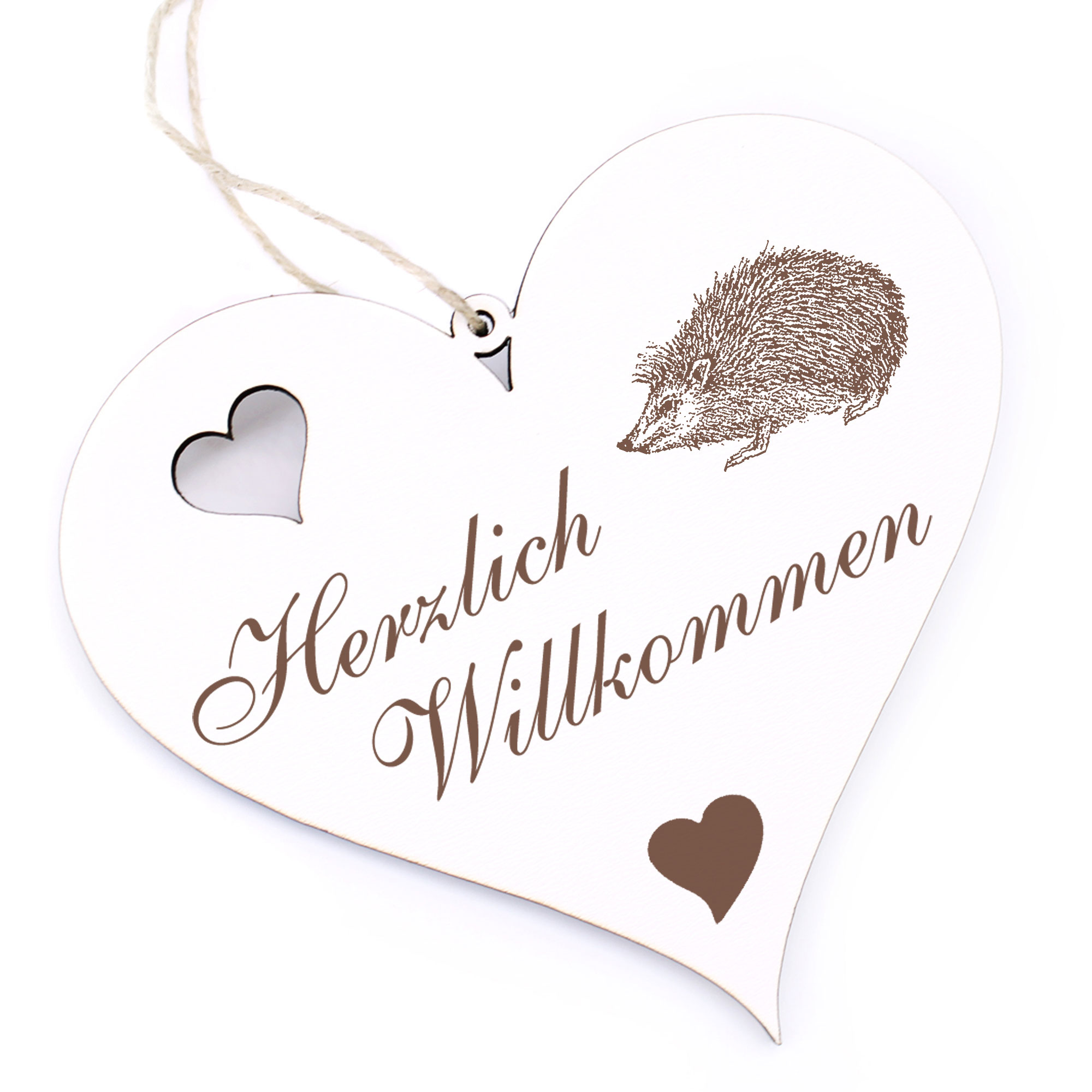 Herzlich Willkommen Schild - Igel - Deko Herz Holz