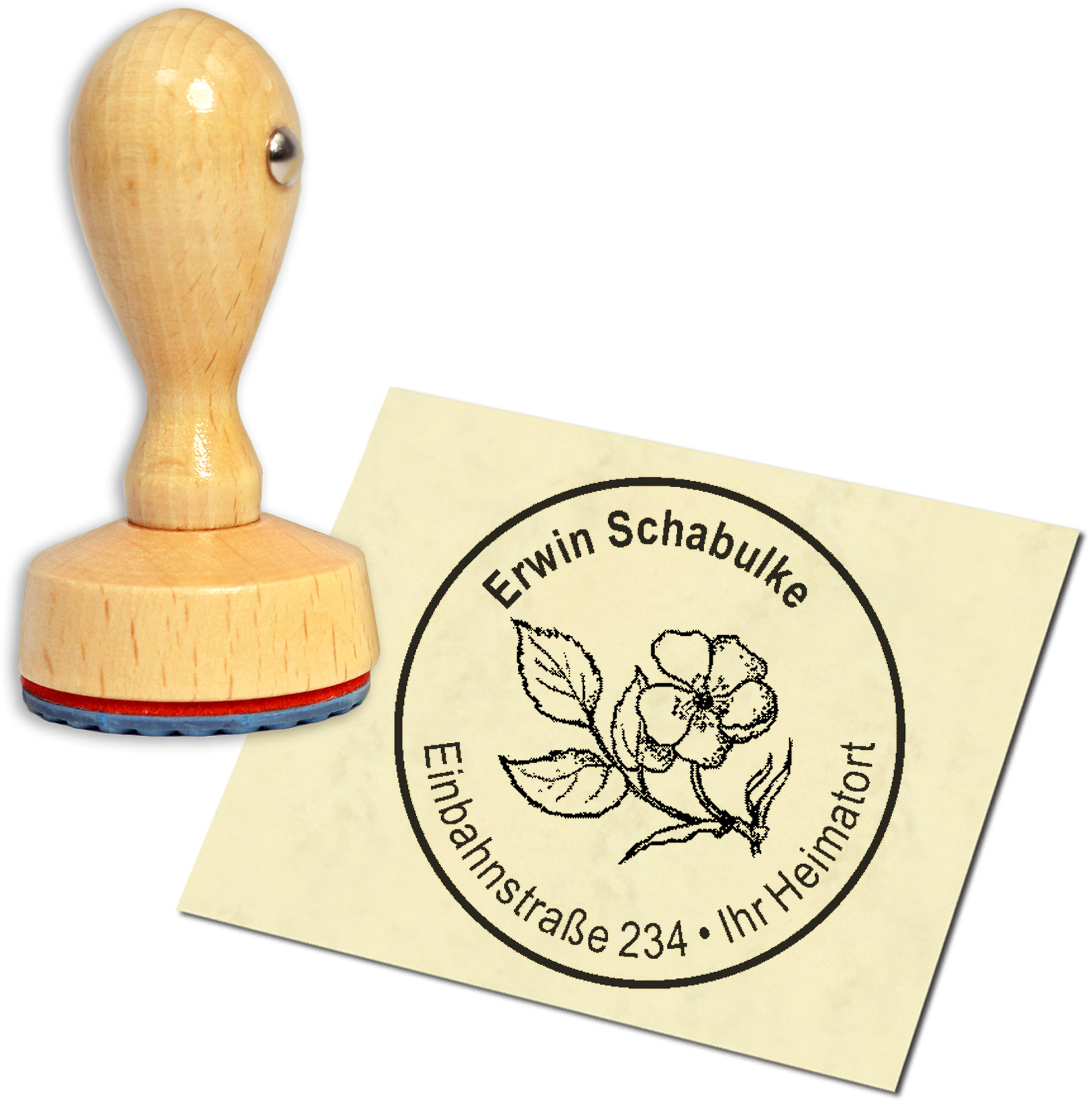 Stempel Adressstempel Holzstempel - Heckenrose - rund 40mm