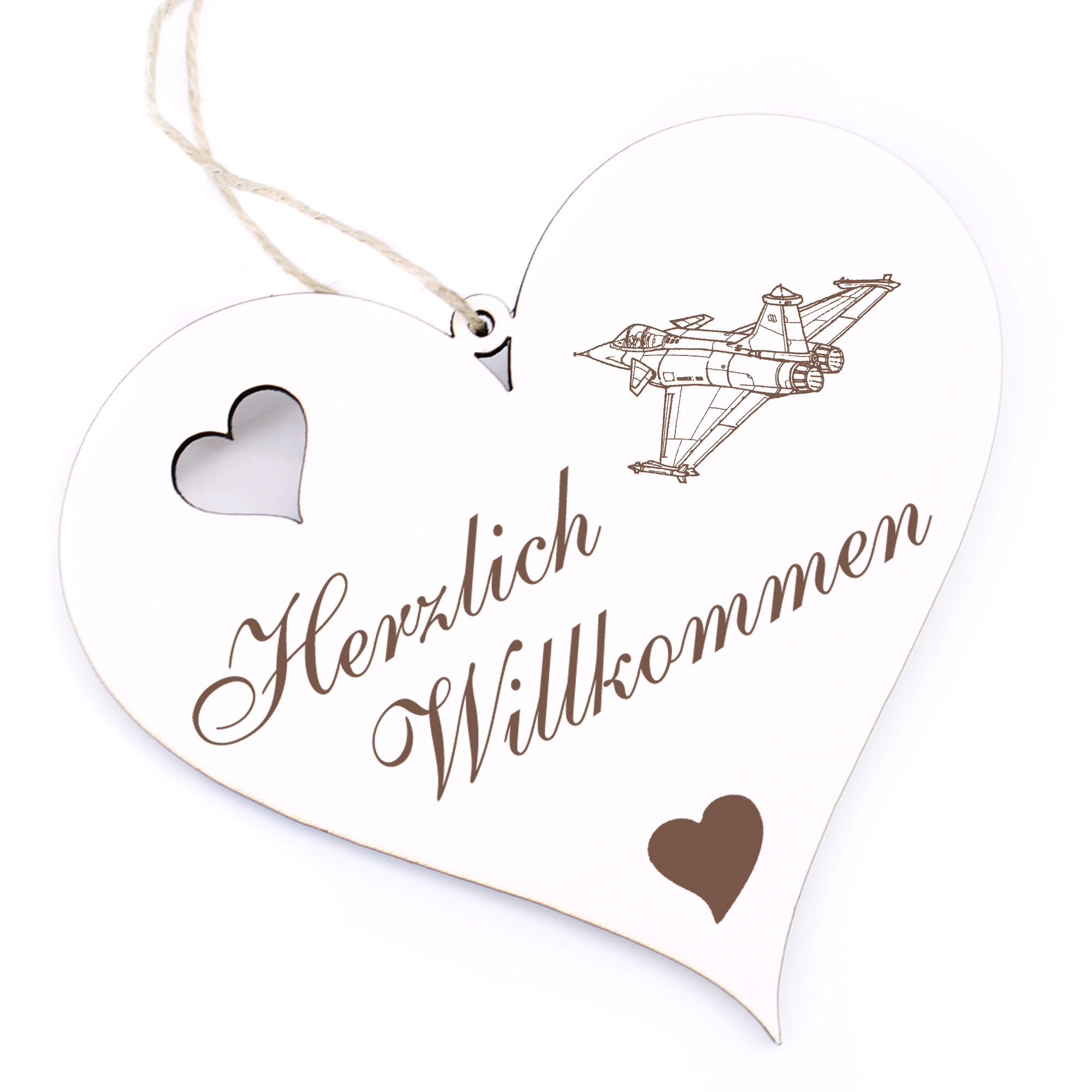 Herzlich Willkommen Schild - Düsenjet - Deko Herz Holz