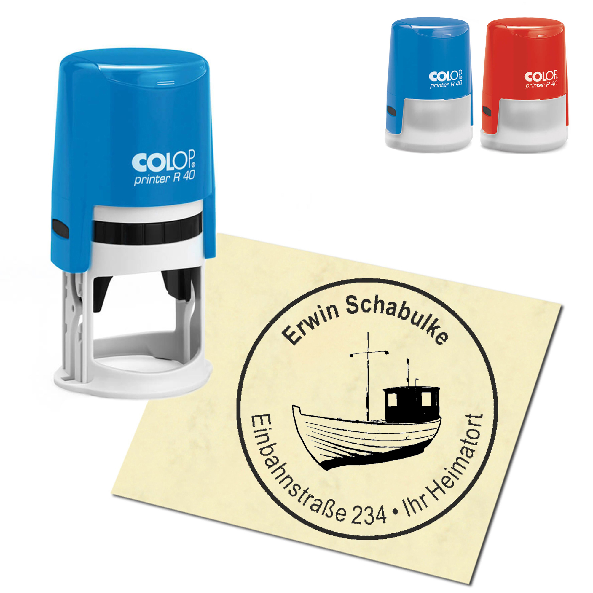 Stempel Adressstempel personalisiert - Fischkutter - rund &empty; 40mm