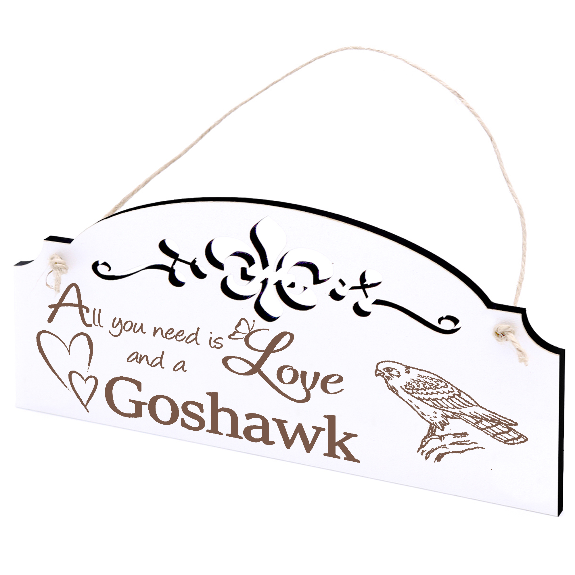 Schild Habicht Deko 20x10cm - All you need is Love and a Goshawk - Holz