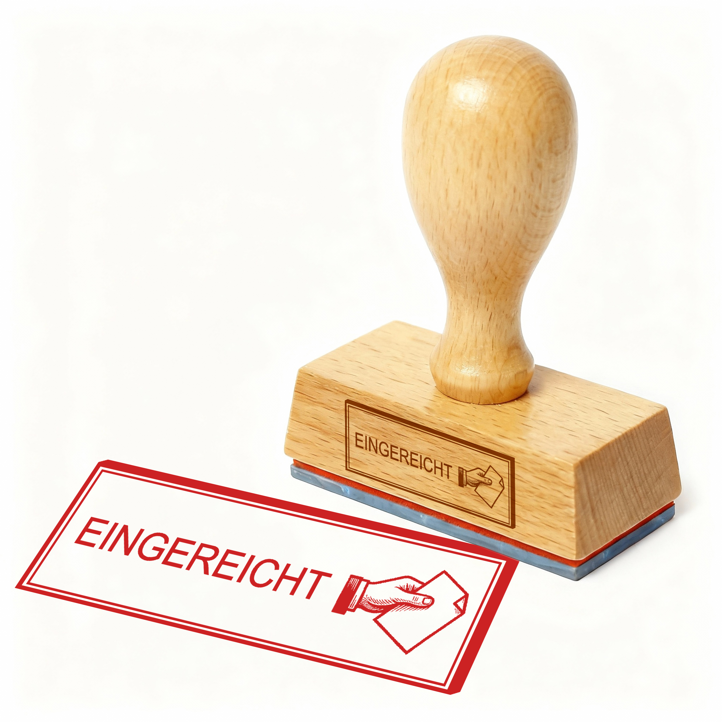 Bürostempel EINGEREICHT Übergebende Hand Stempel – Holzstempel 48x18 mm für Dokumente - abgegeben, übermittelt