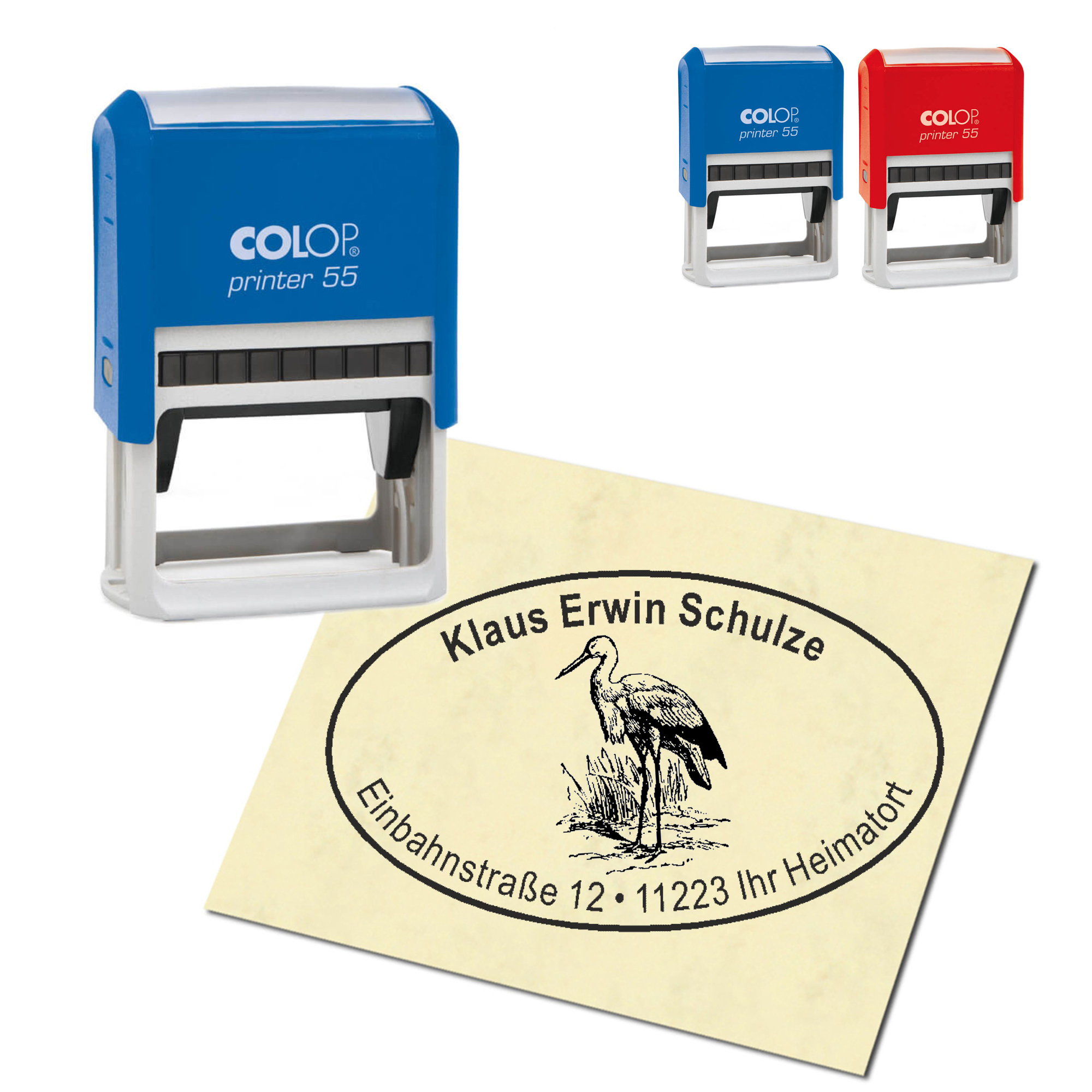 Adressstempel personalisiert Stempel - Storch - oval 59 x 39 mm