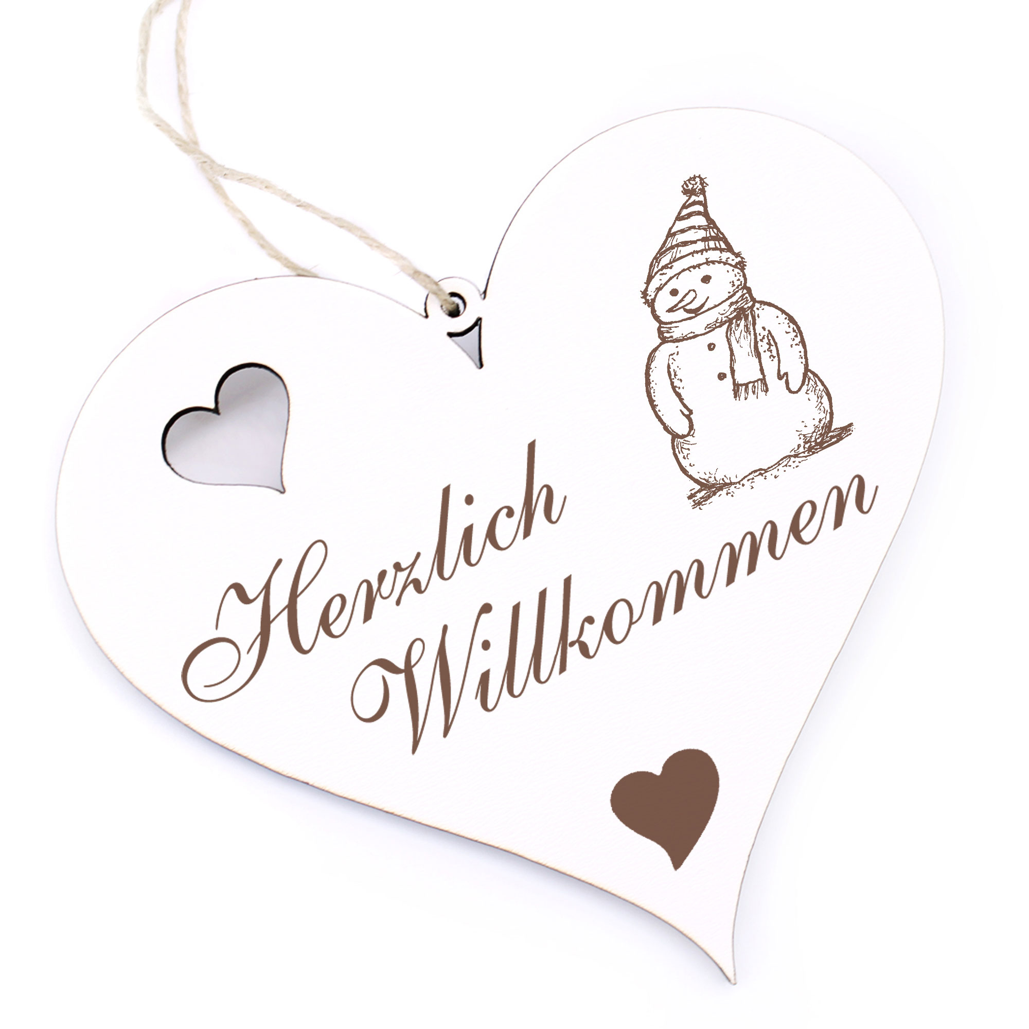 Herzlich Willkommen Schild - Schneemann - Deko Herz Holz
