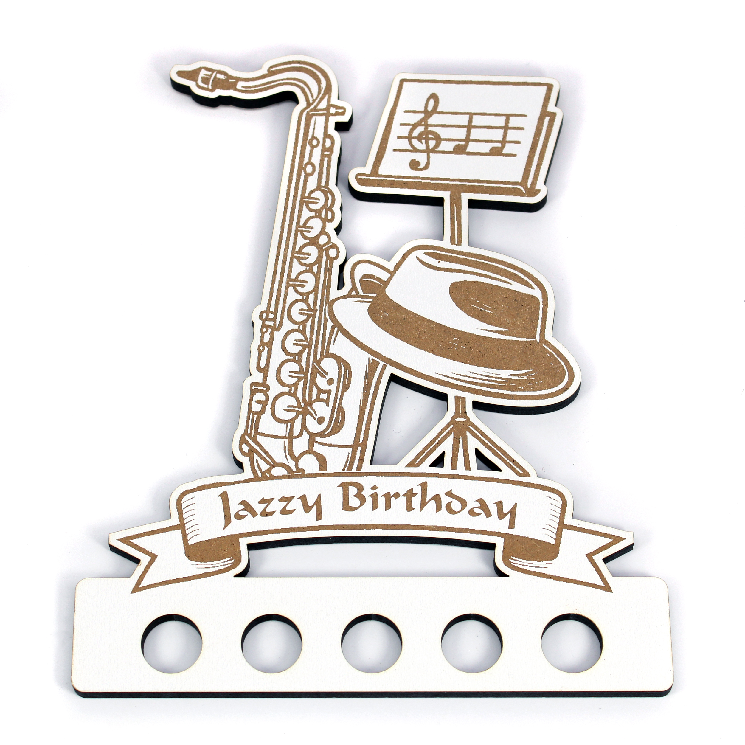 Geldgeschenk Jazz Geburtstag - 15cm x 18cm - Jazzy Birthday - Saxophon, Notenständer & Hut