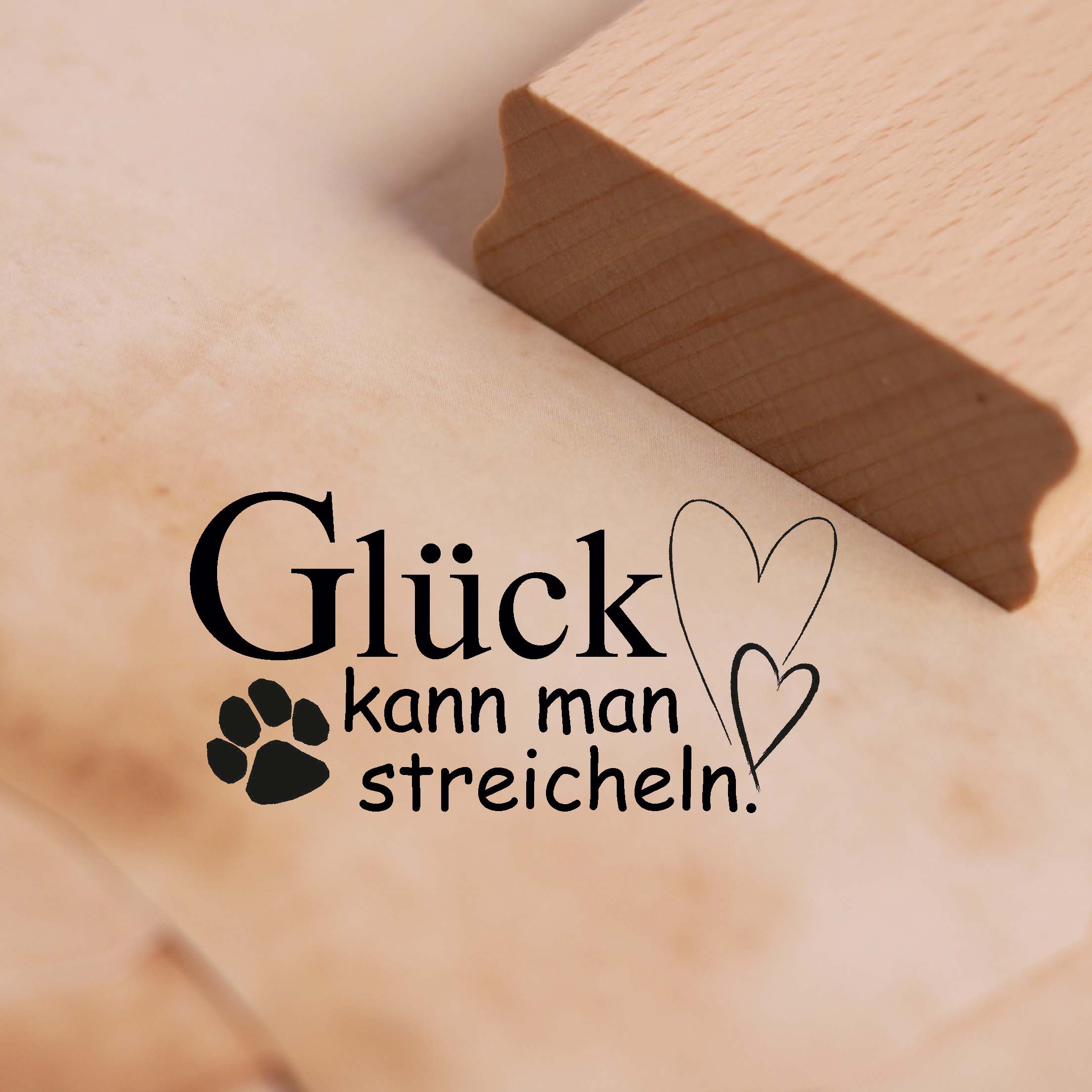 Motivstempel Glück kann man streicheln Stempel Pfote Herzen 48 x 25 mm