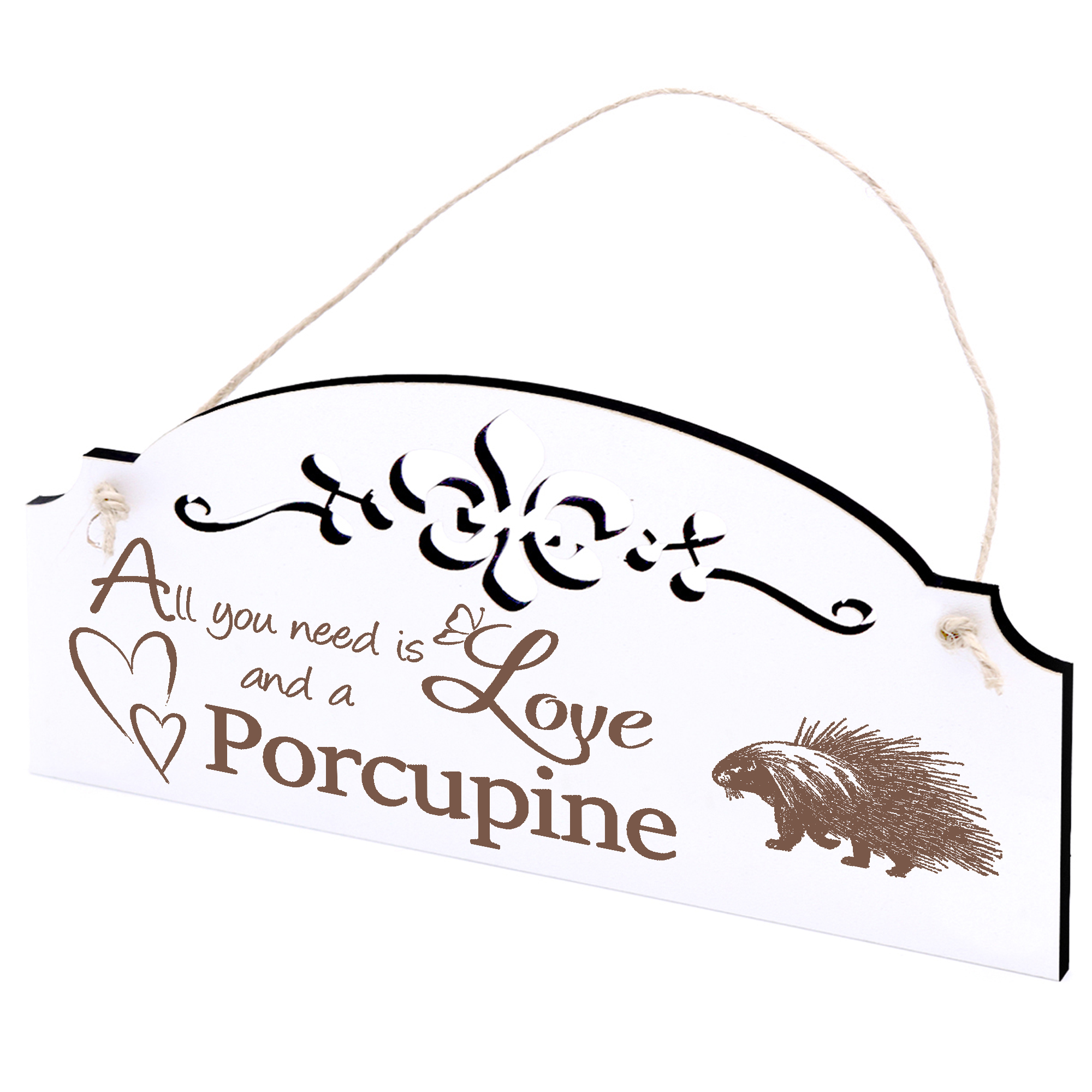 Schild Stachelschwein Deko 20x10cm - All you need is Love and a Porcupine - Holz