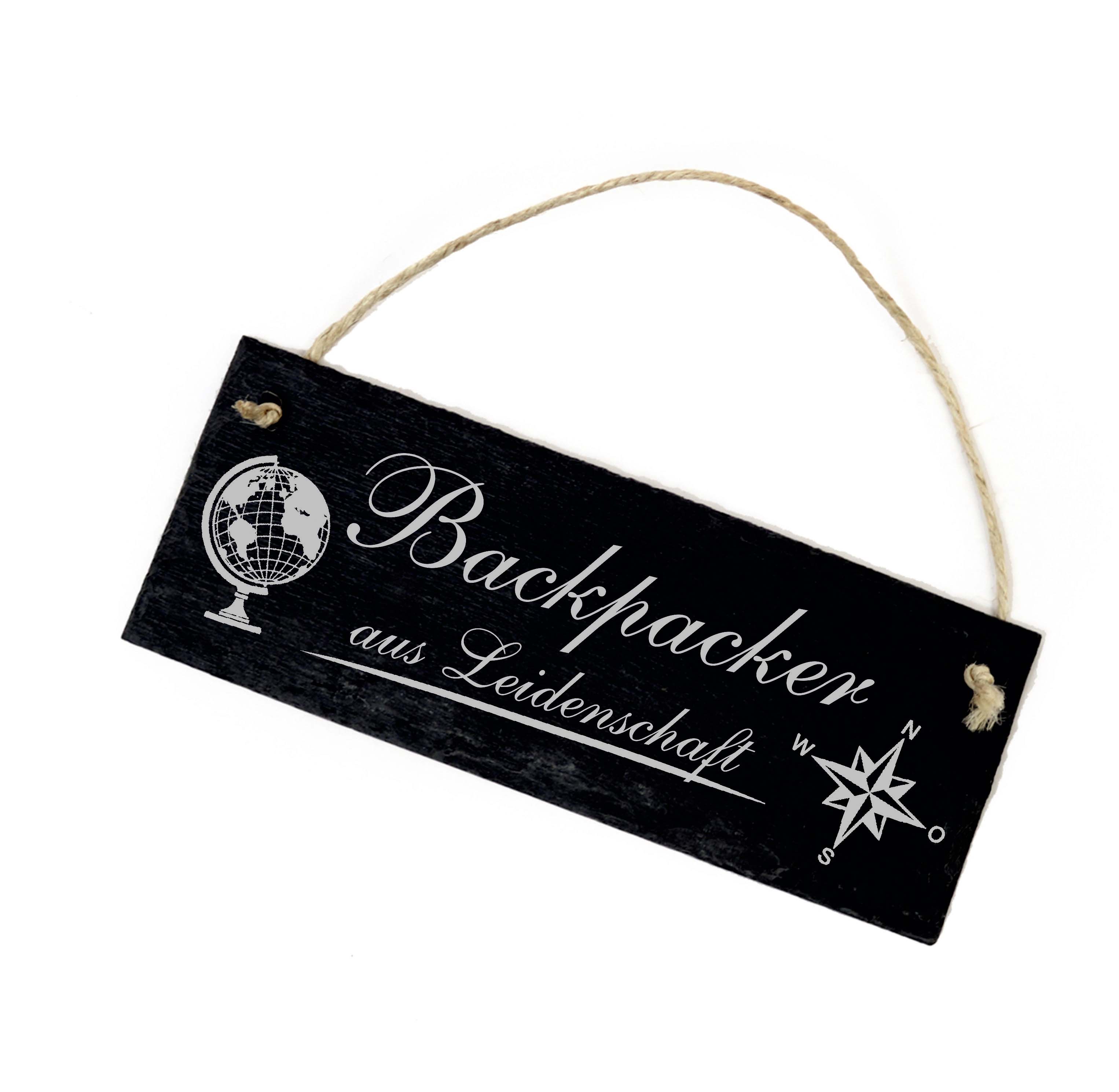 Schild Backpacker aus Leidenschaft - Globus Windrose Wanddeko 22 x 8 cm