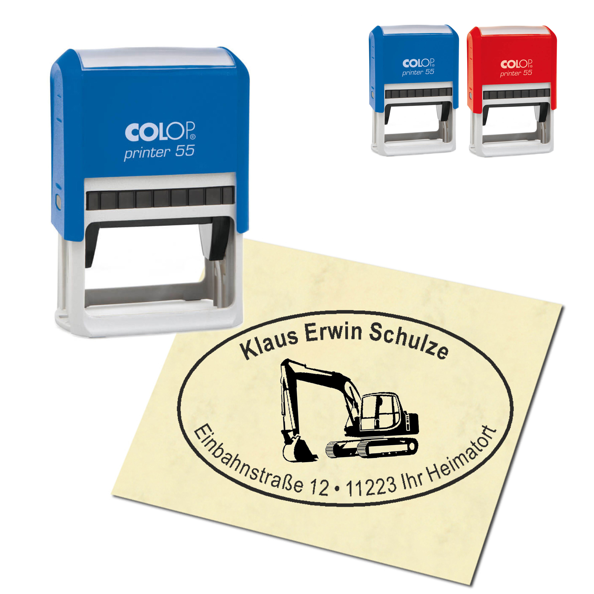 Adressstempel personalisiert Stempel - Bagger - oval 59 x 39 mm