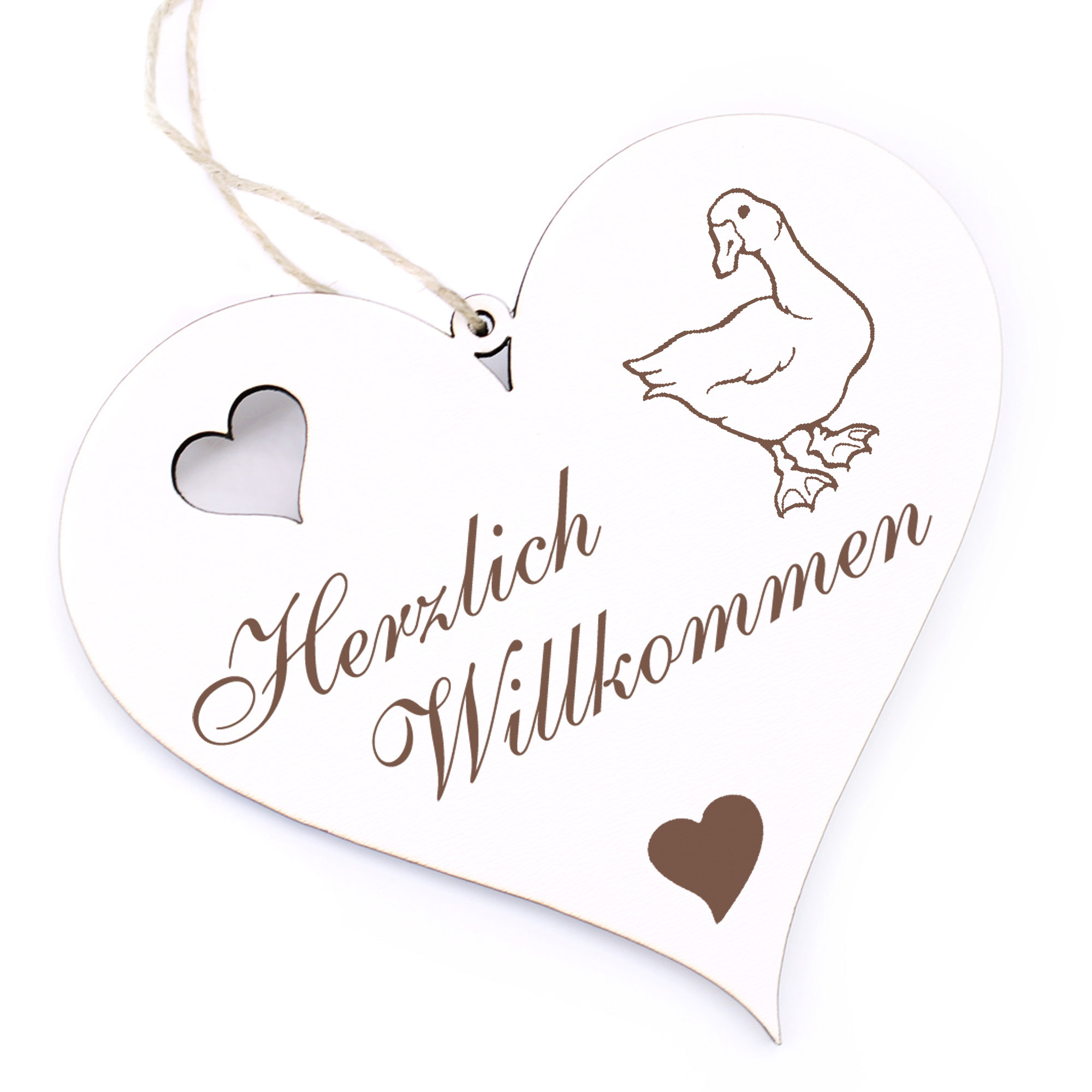 Herzlich Willkommen Schild - Gans - Deko Herz Holz