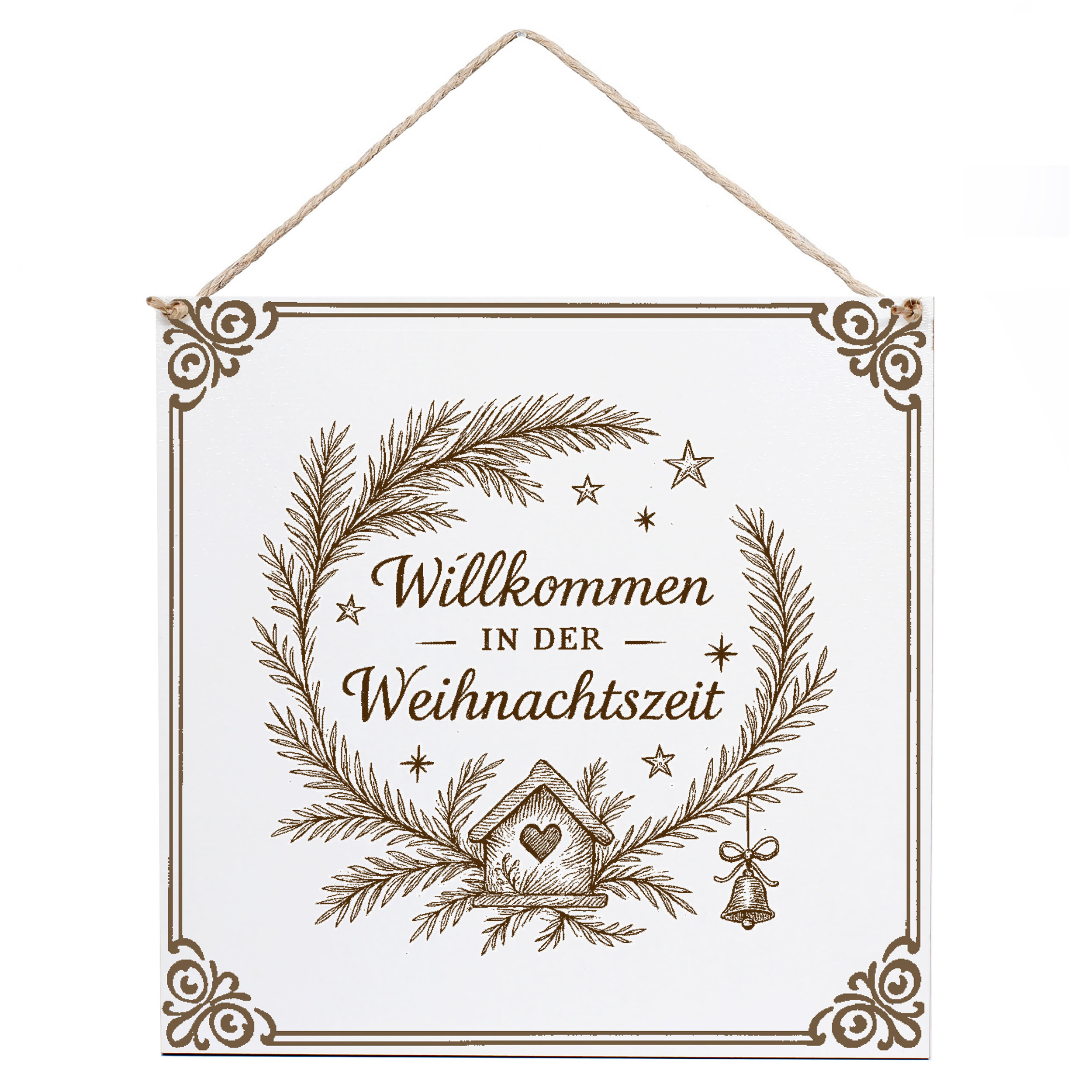 Herzlich Willkommen in der Weihnachtszeit Schild 15×15 cm – Weißes HDF Türschild mit Gravur