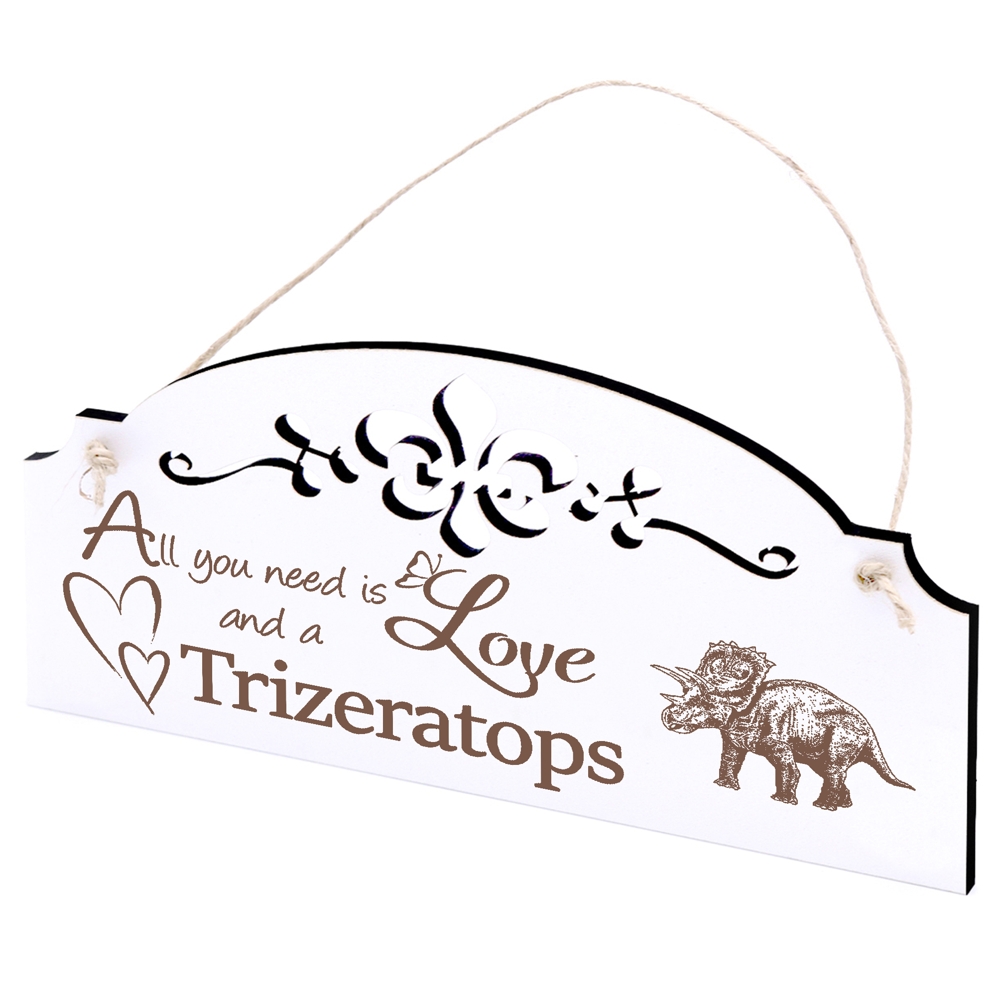 Schild Dinosaurier Trizeratops Deko 20x10cm - All you need is Love and a Trizeratops - Holz