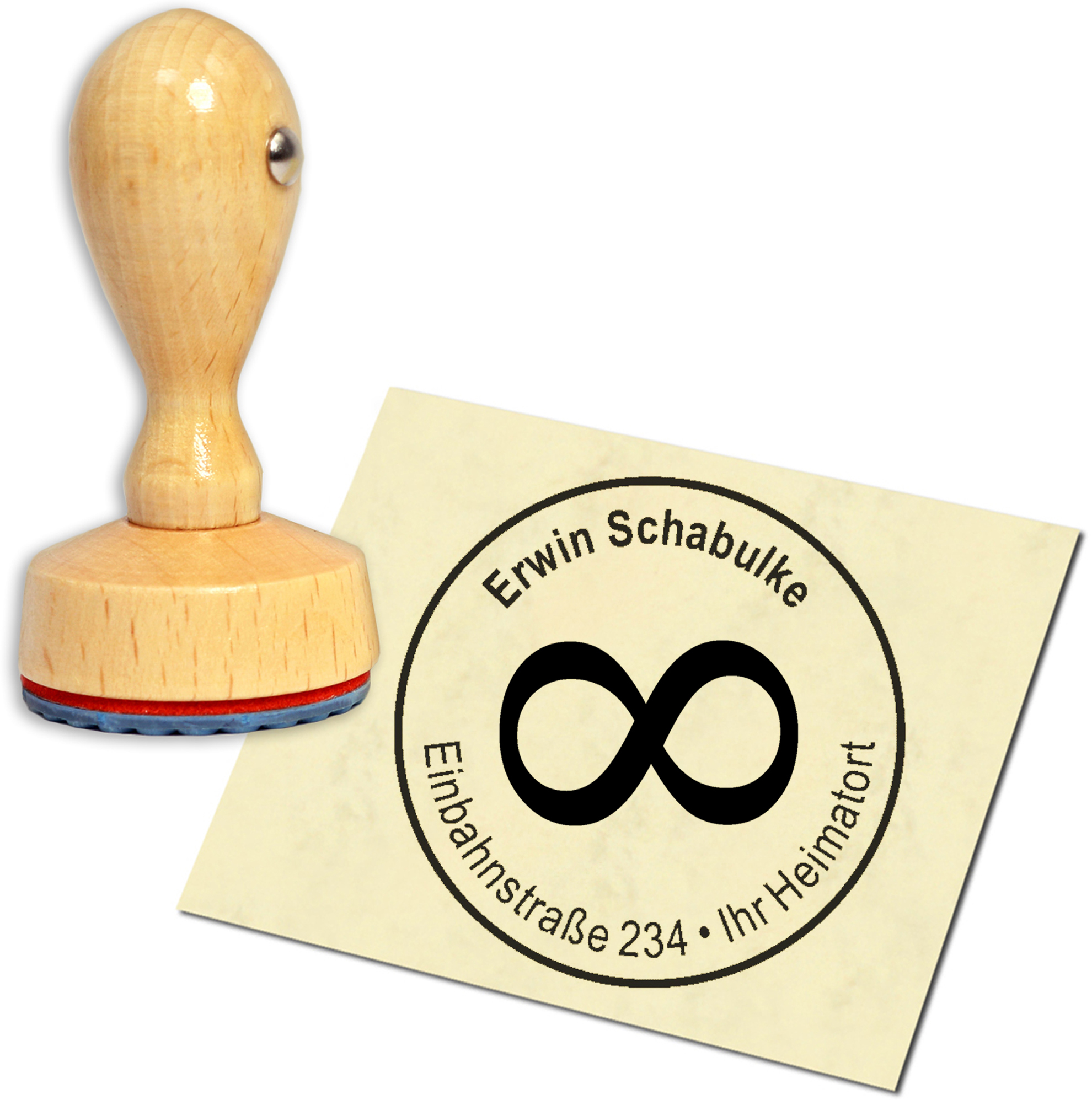 Stempel Adressstempel Holzstempel - Unendlichkeitszeichen - rund 40mm