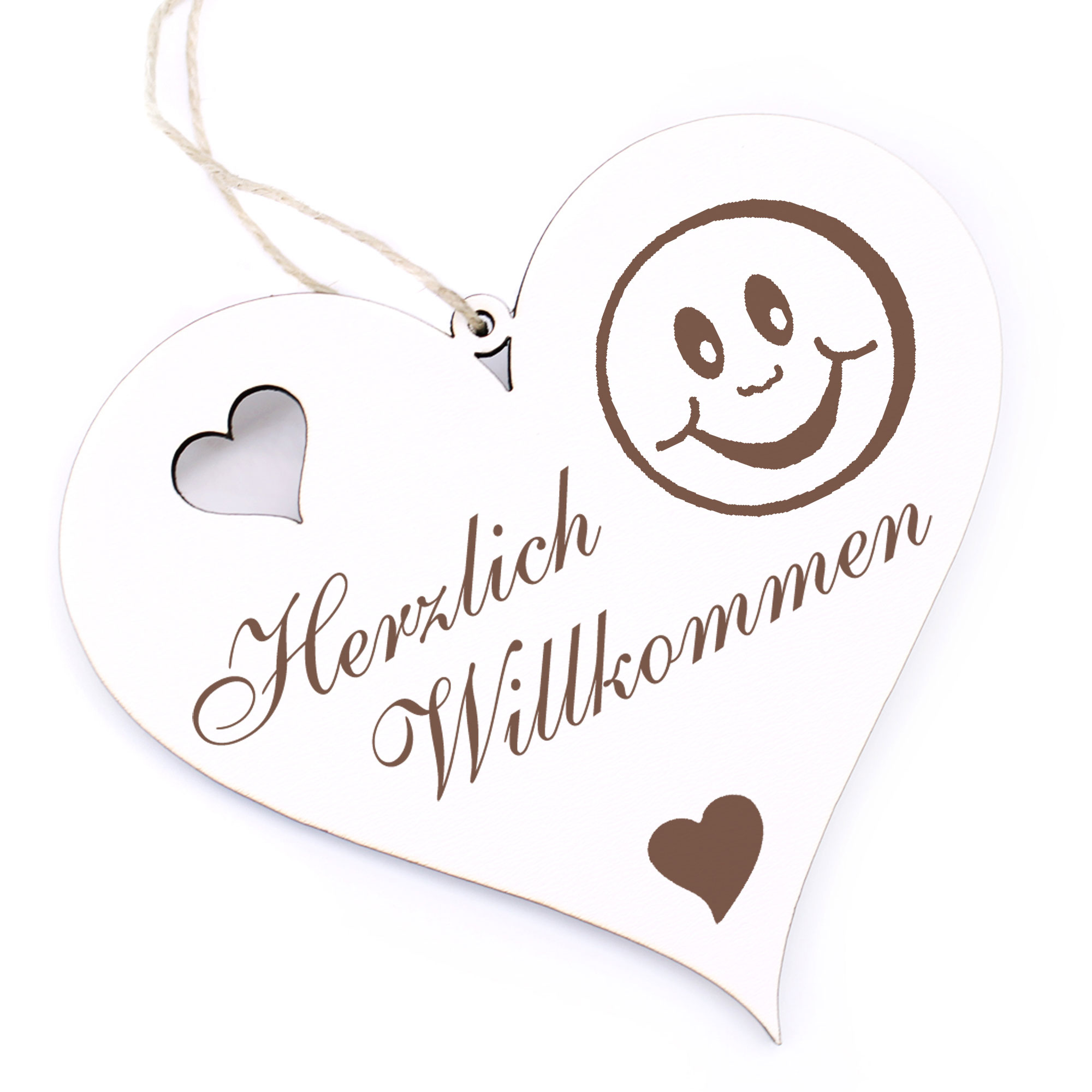 Herzlich Willkommen Schild - Smiley - Deko Herz Holz