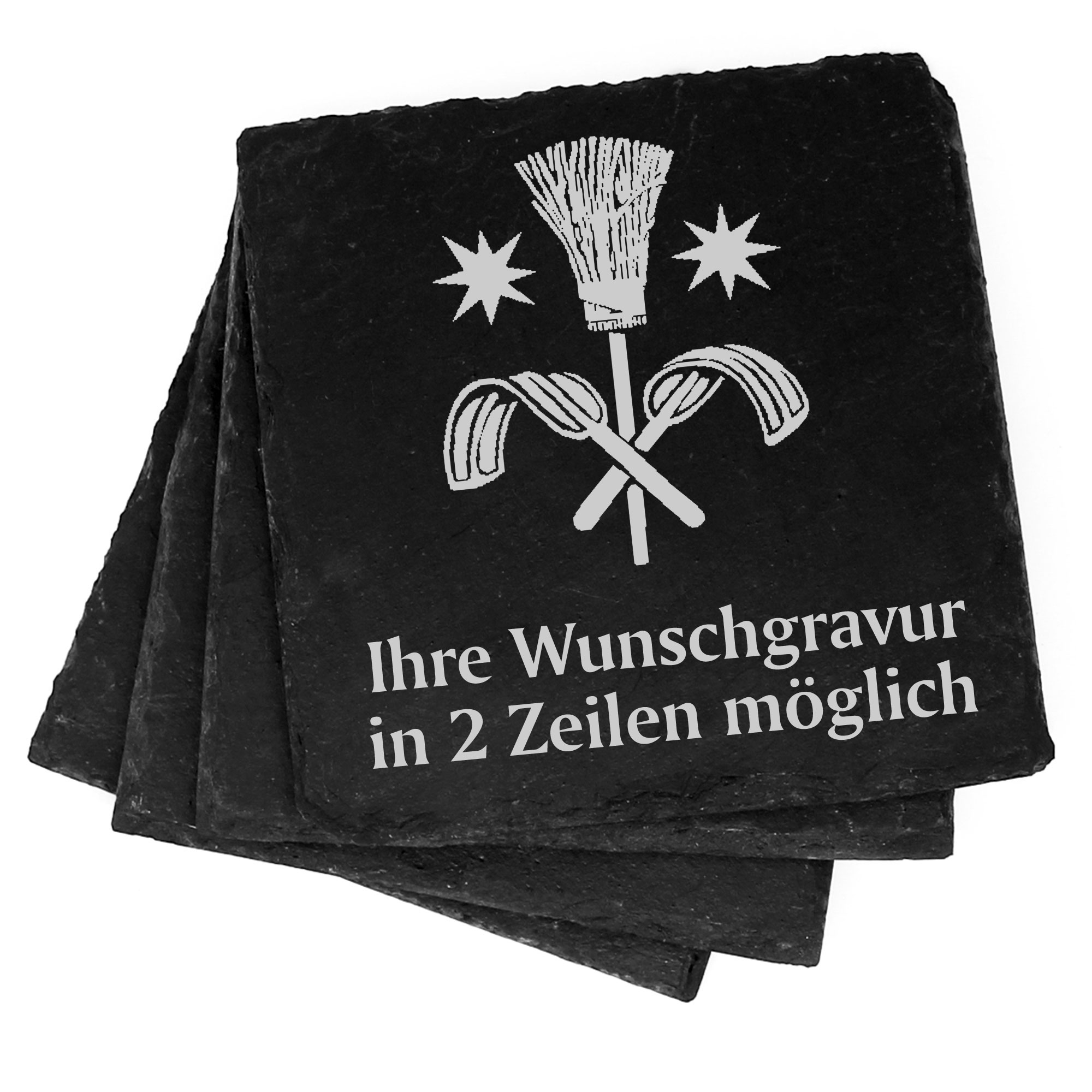 4x Schornsteinfeger Deko Schiefer Untersetzer Wunschgravur Set - 11 x 11 cm